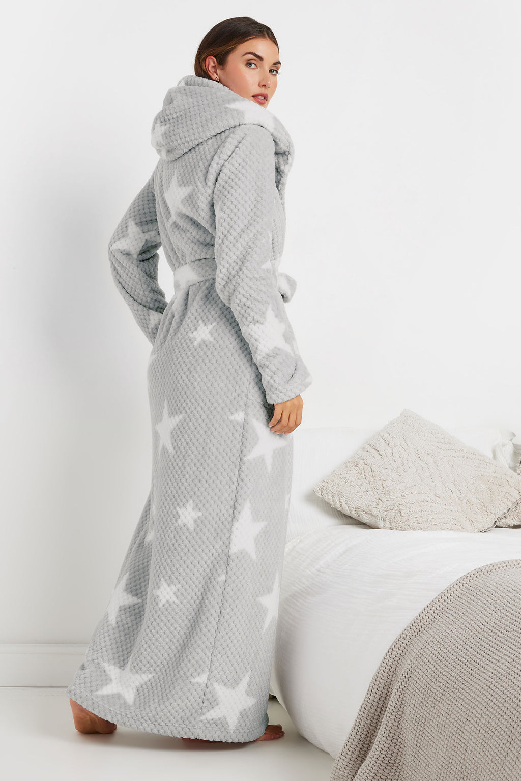  LTS Tall Grey Star Print Waffle Maxi Dressing Gown