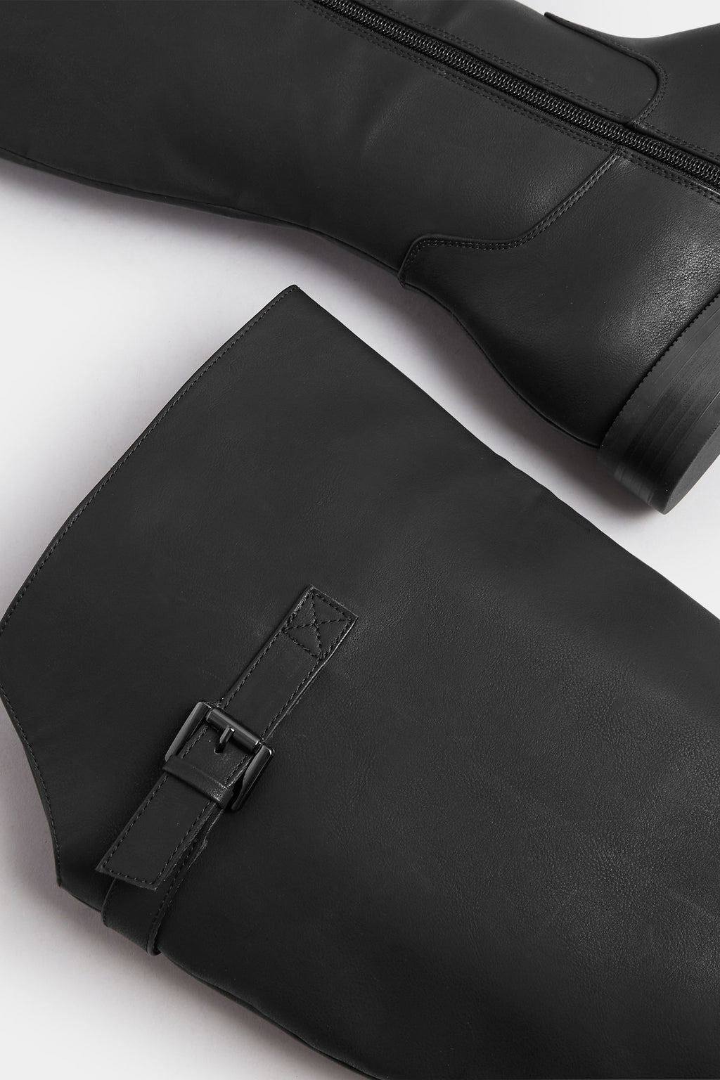  Bottes Hautes En Similicuir Noir Avec Boucle, Coupe Extra Large EEE
