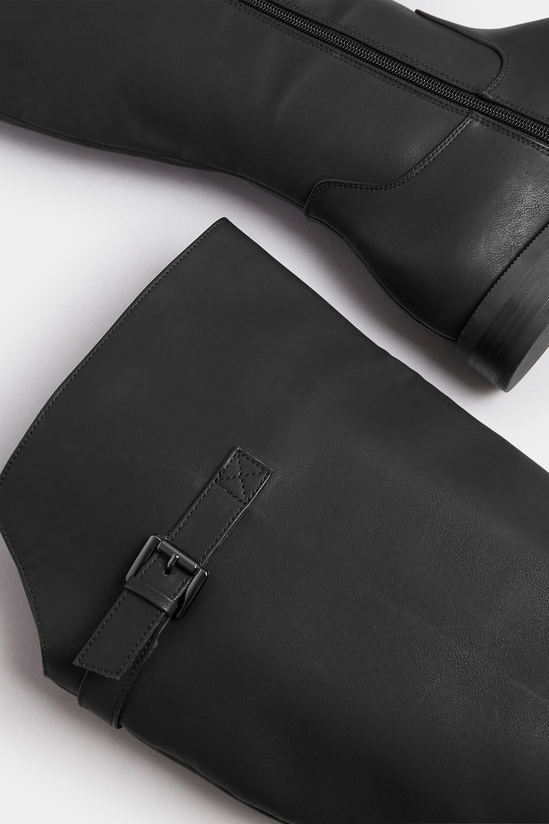  Bottes Hautes En Similicuir Noir Avec Boucle, Coupe Extra Large EEE