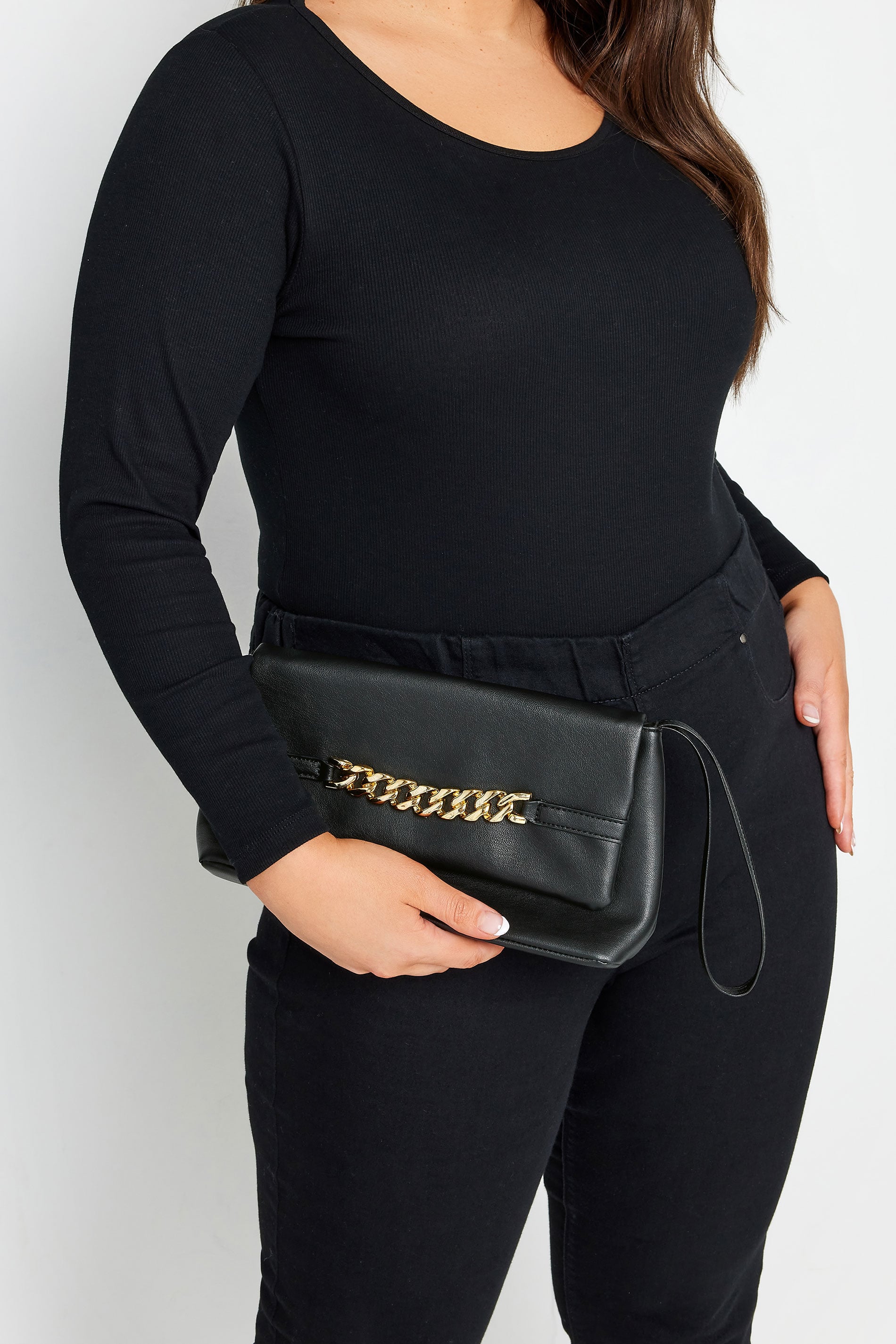  Sac à Main Noir Chaîne Effet Cuir