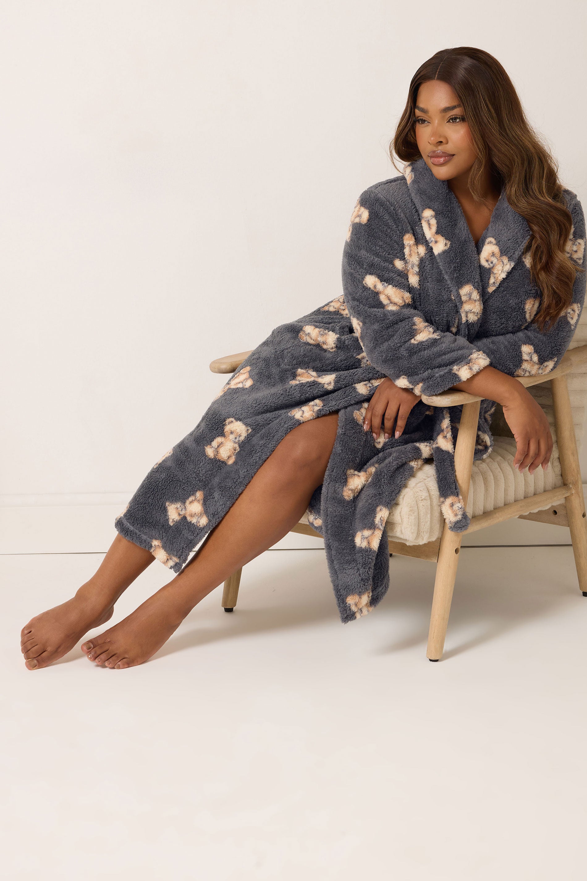  YOURS Curve Robe De Chambre Moelleuse à Col Châle Gris Teddy