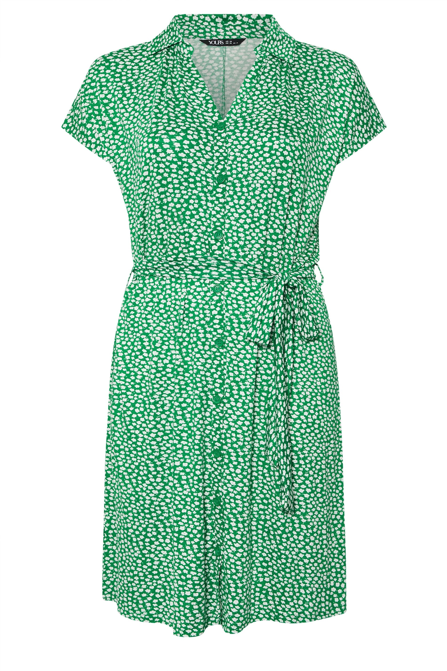 YOURS - Robe Verte Floral Volantée Manches Courtes