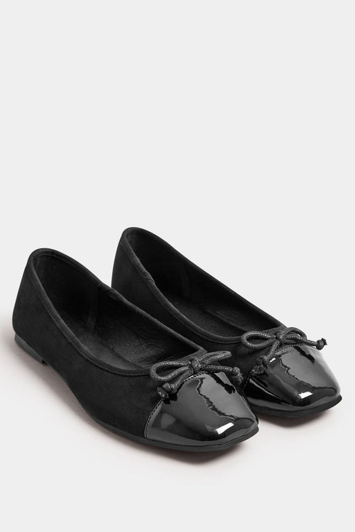  Ballerines Noires Carrées à Noeuds Vernies Pieds Extra Larges EEE