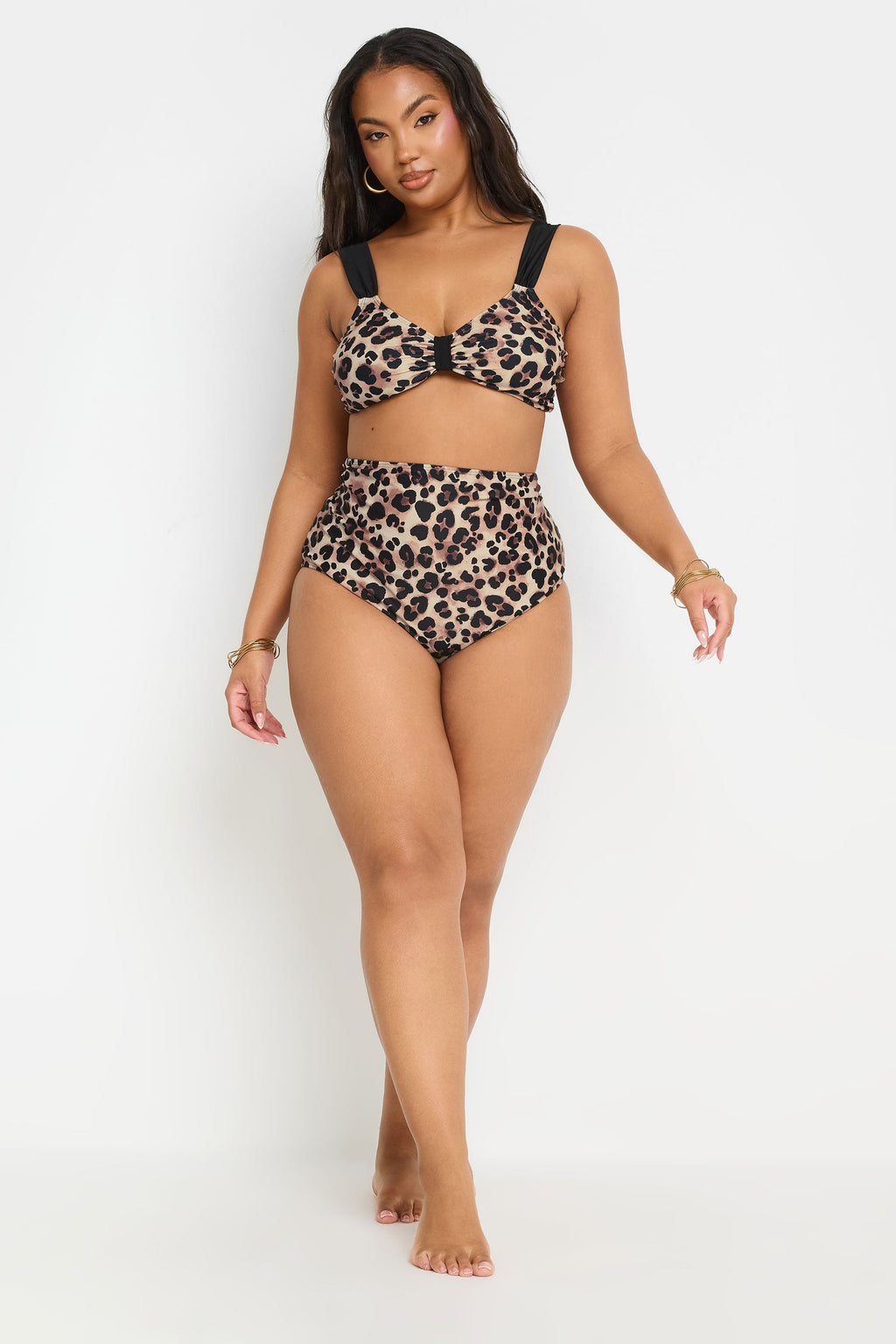  YOURS - Haut De Bikini Marron Léopard Bardot Volanté