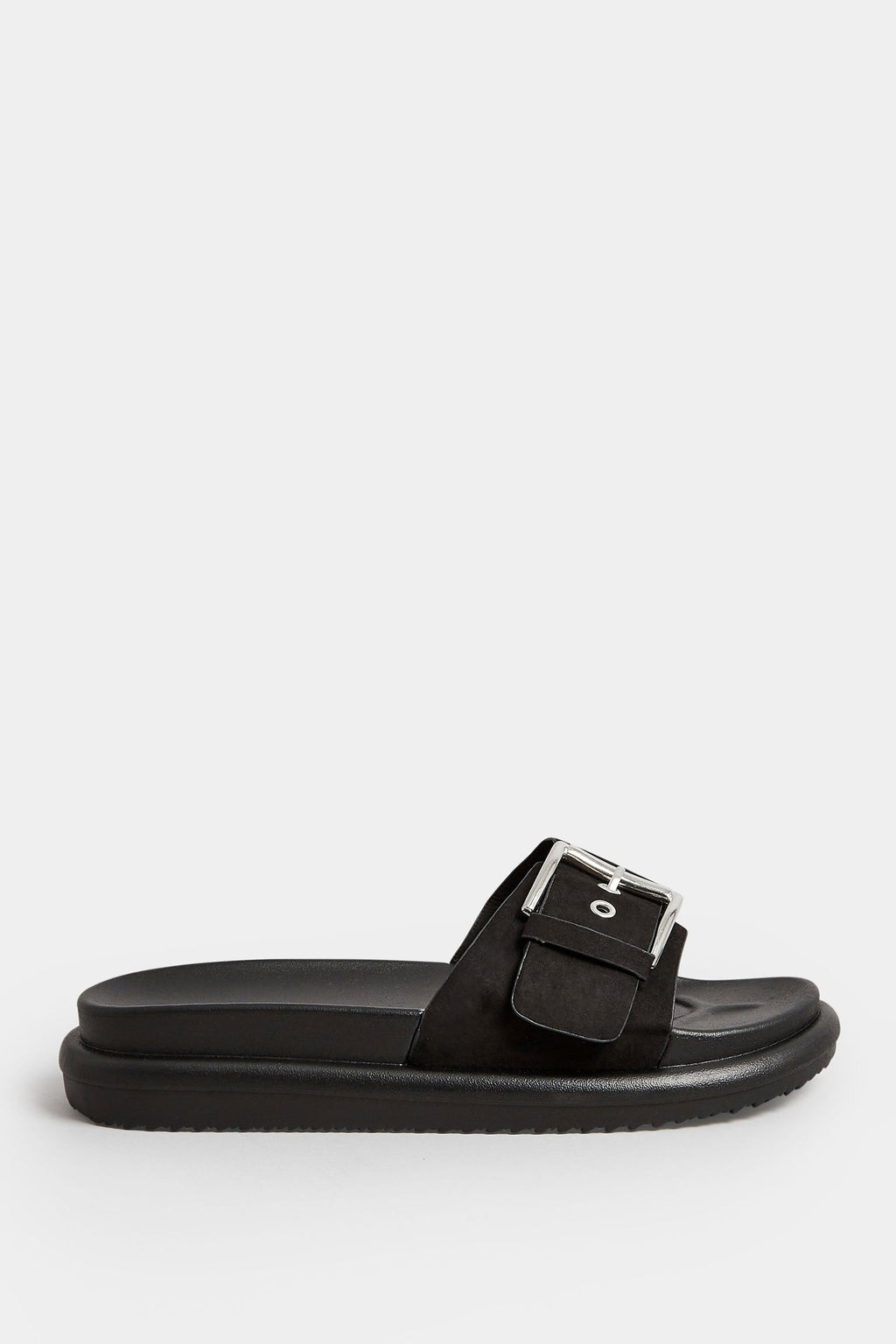  LIMITED COLLECTION - Claquettes Noires Effet Daim à Boucles Pieds Larges E & EEE