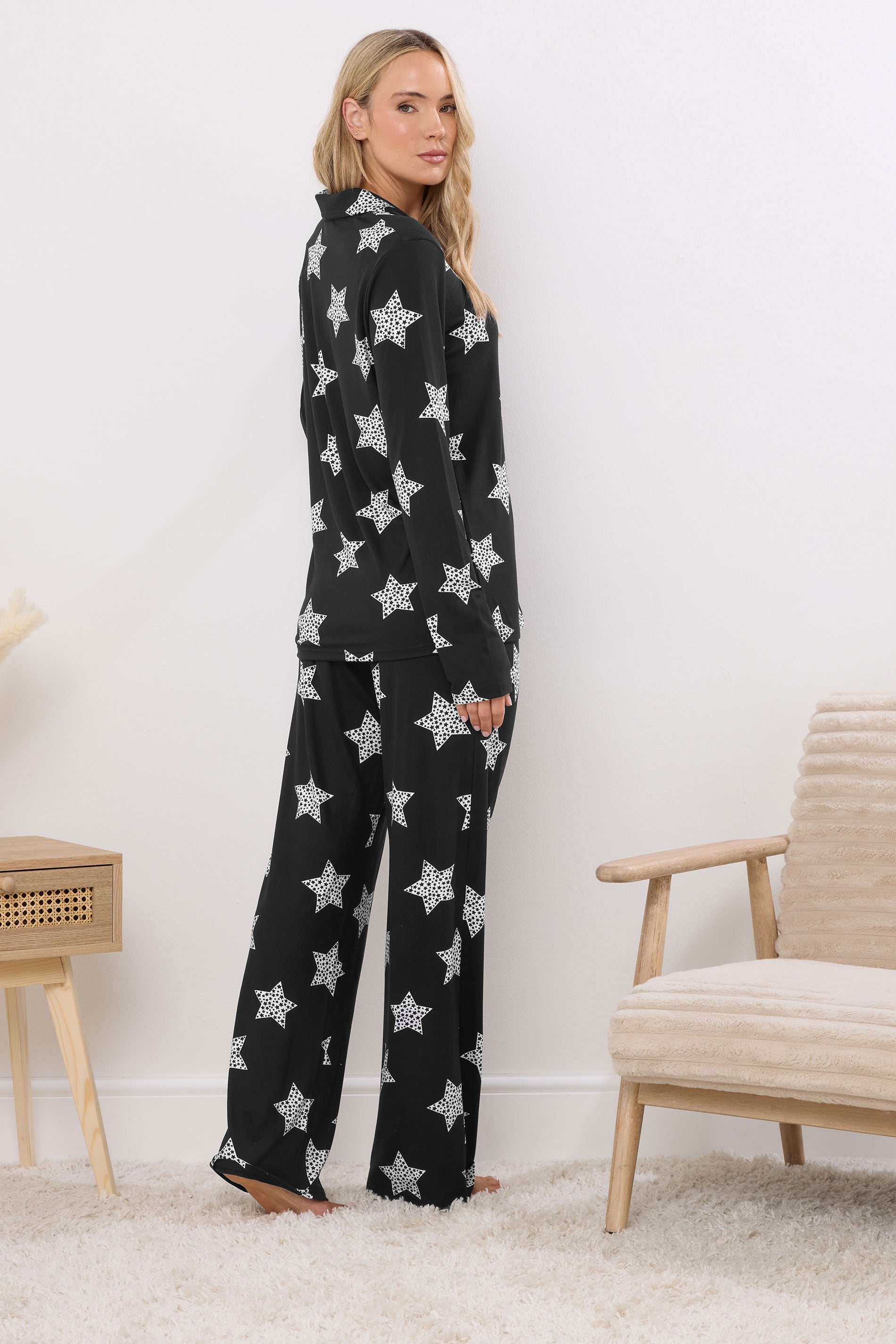 LTS Tall Black Soft Touch Star Pyjama Set