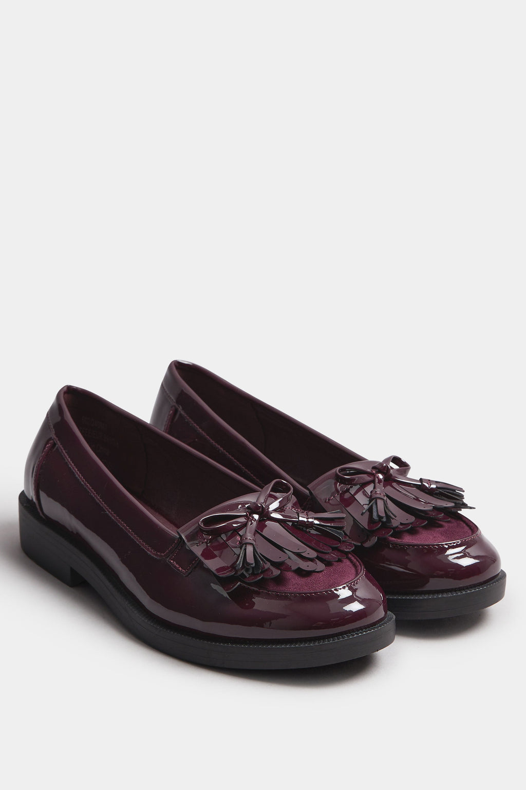  Mocassins à Franges En Cuir Verni Rouge Bordeaux, Coupe Extra Large EEE
