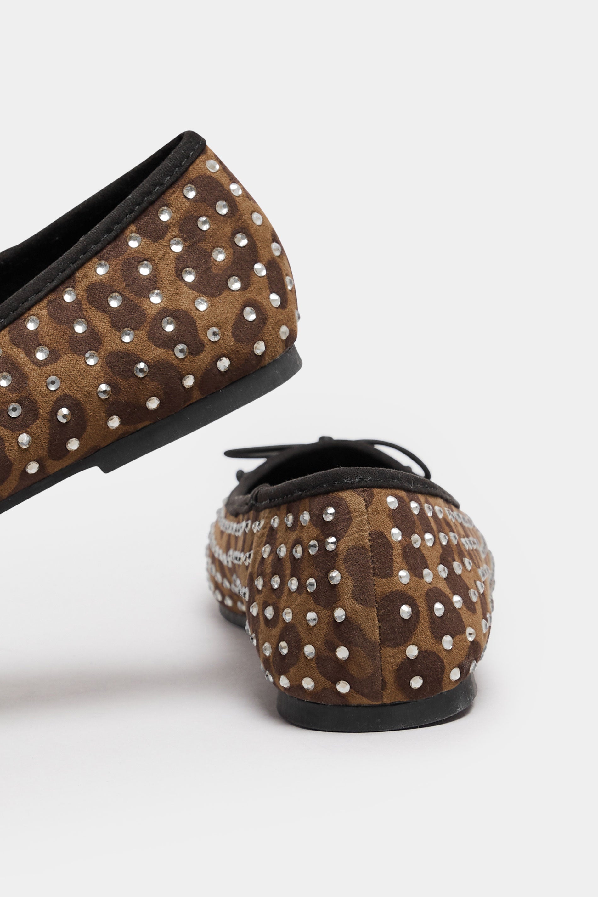  LTS Brown Leopard Print Faux Suede Diamante Ballerina Pumps In Standard Fit