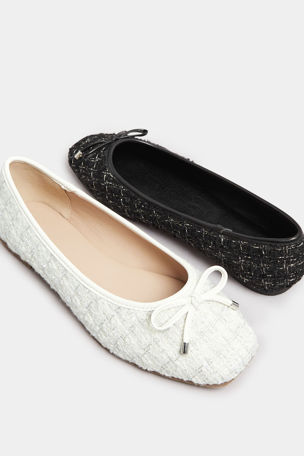  LTS White Boucle Tweed Ballerina Pumps In Standard Fit