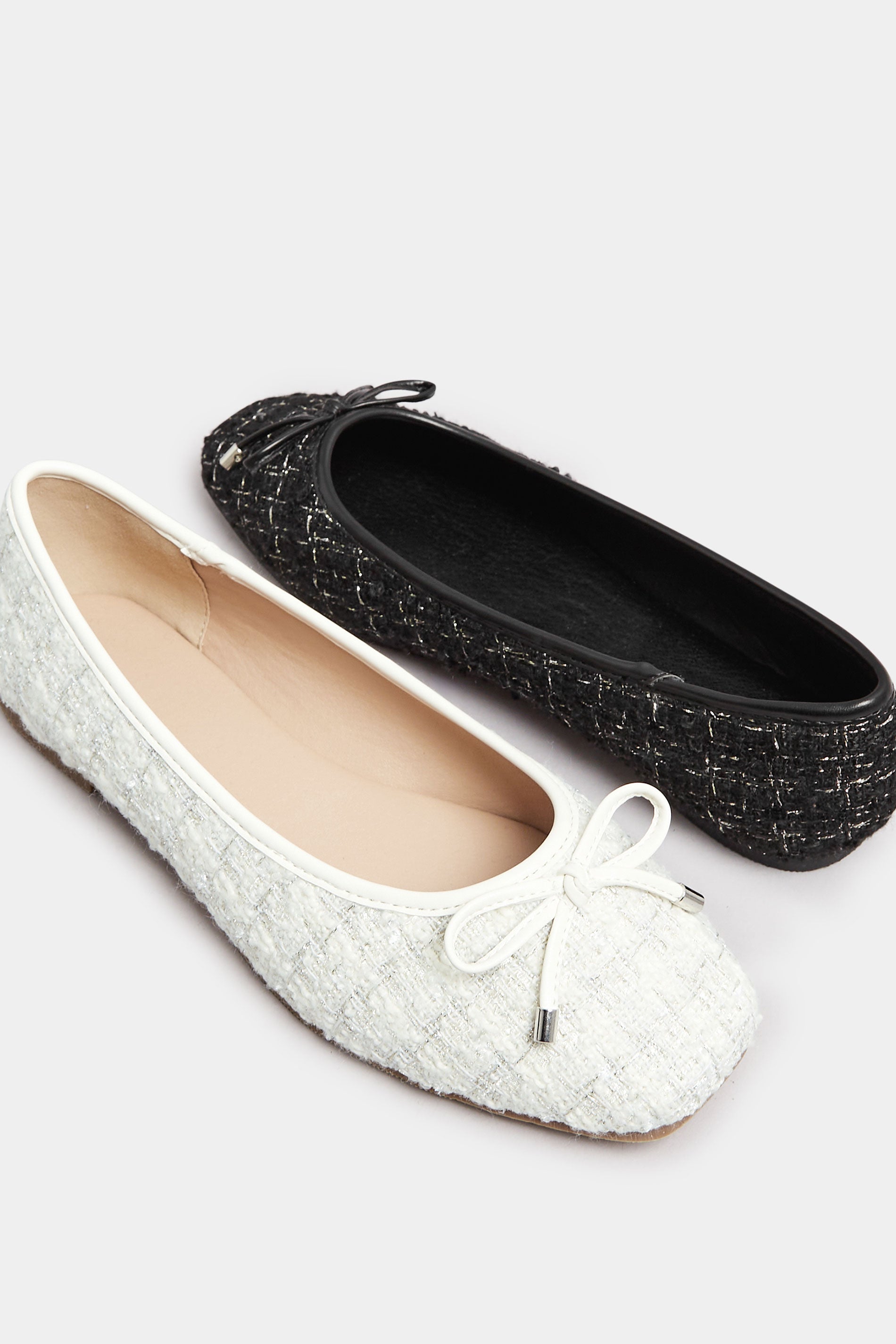  LTS White Boucle Tweed Ballerina Pumps In Standard Fit