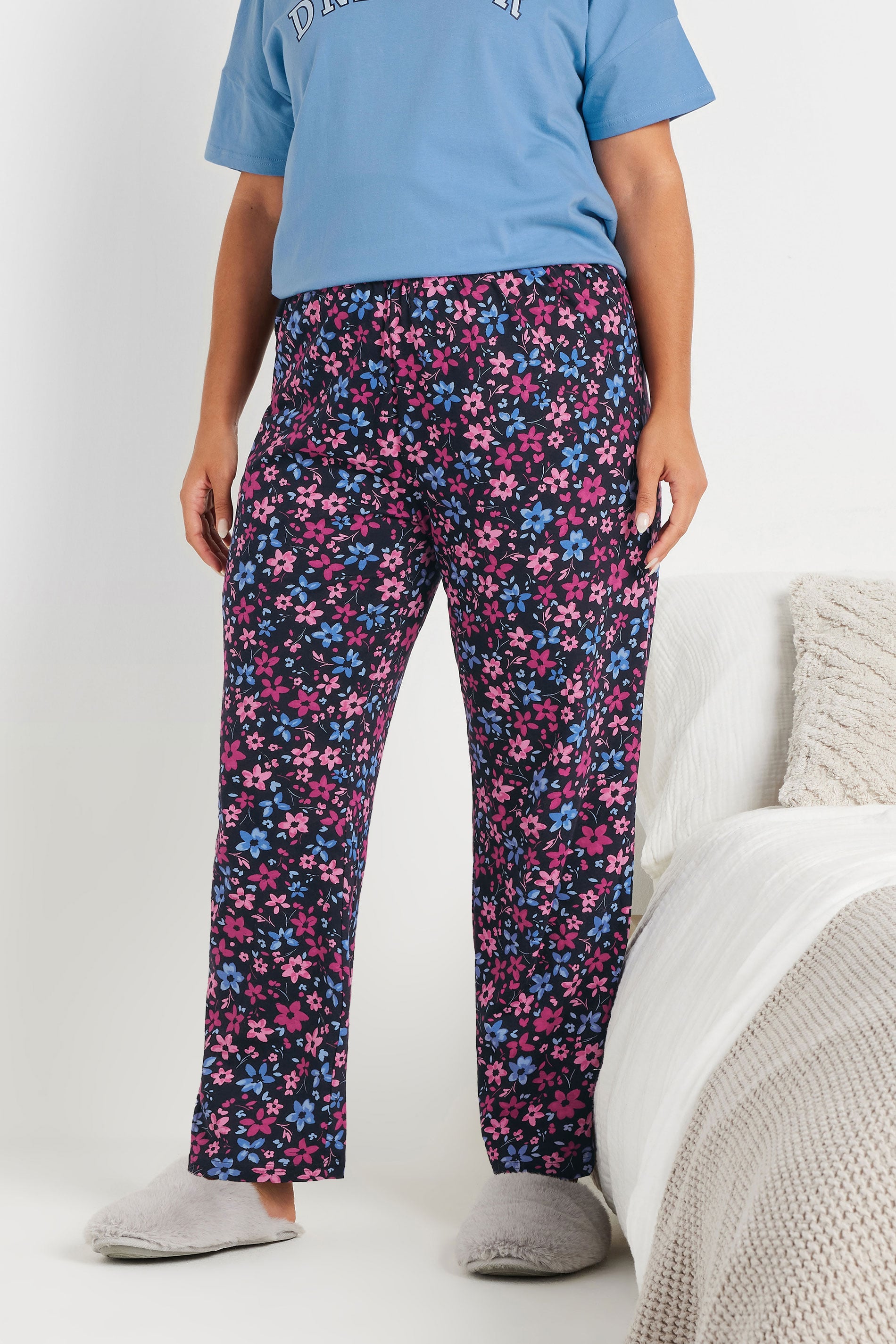  YOURS - Bas De Pyjama Bleu Marine Floral Coupe Wide Leg