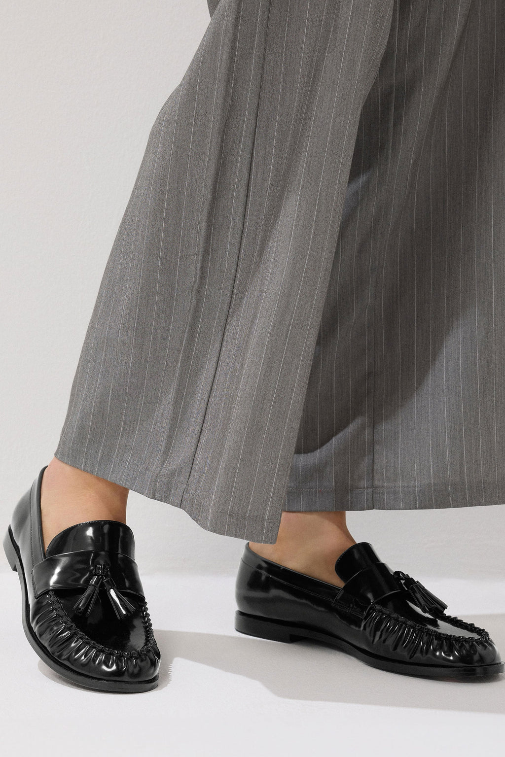  LTS Black Patent Tassel Flat Loafers