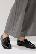  LTS Black Patent Tassel Flat Loafers