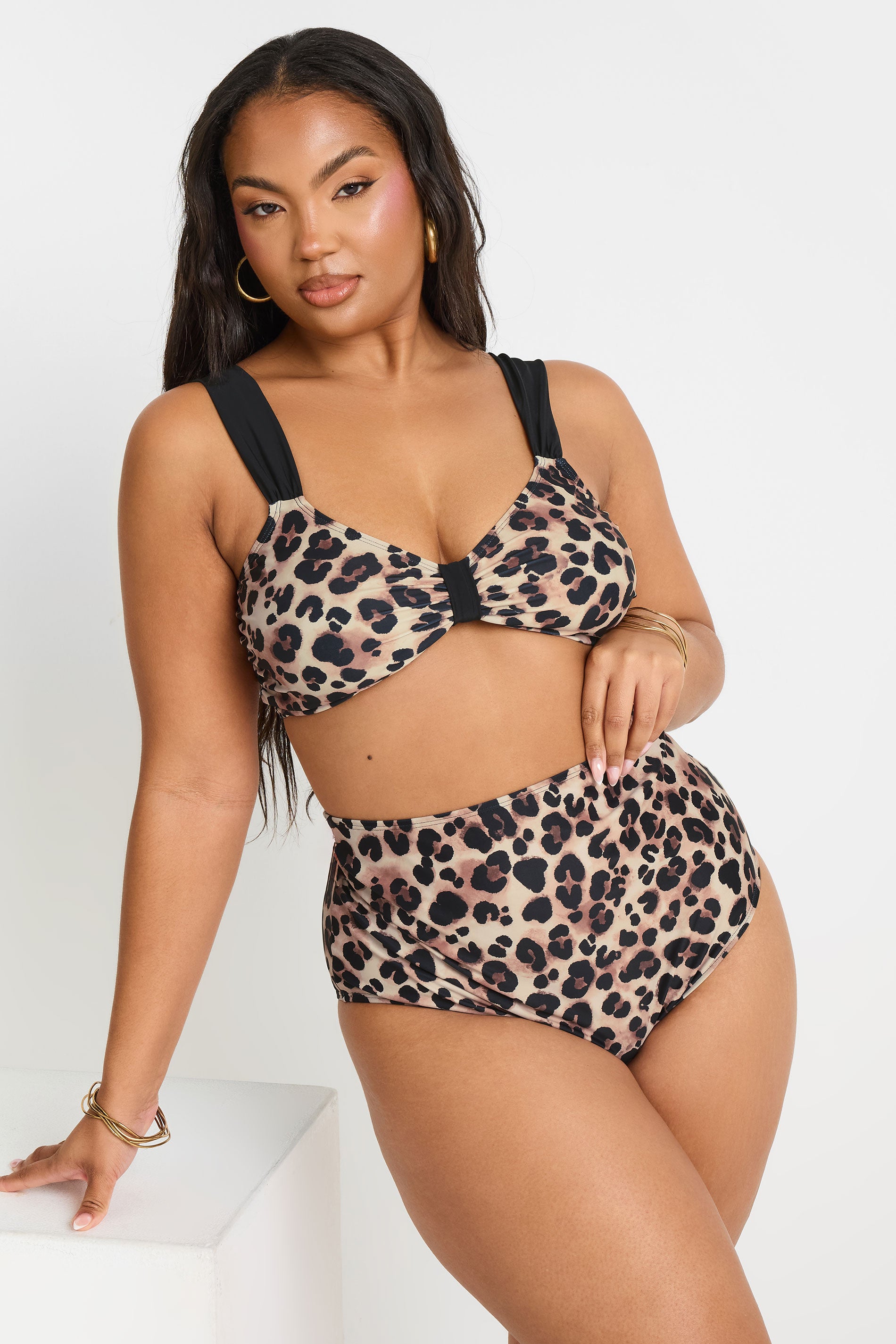  YOURS - Haut De Bikini Marron Léopard Bardot Volanté