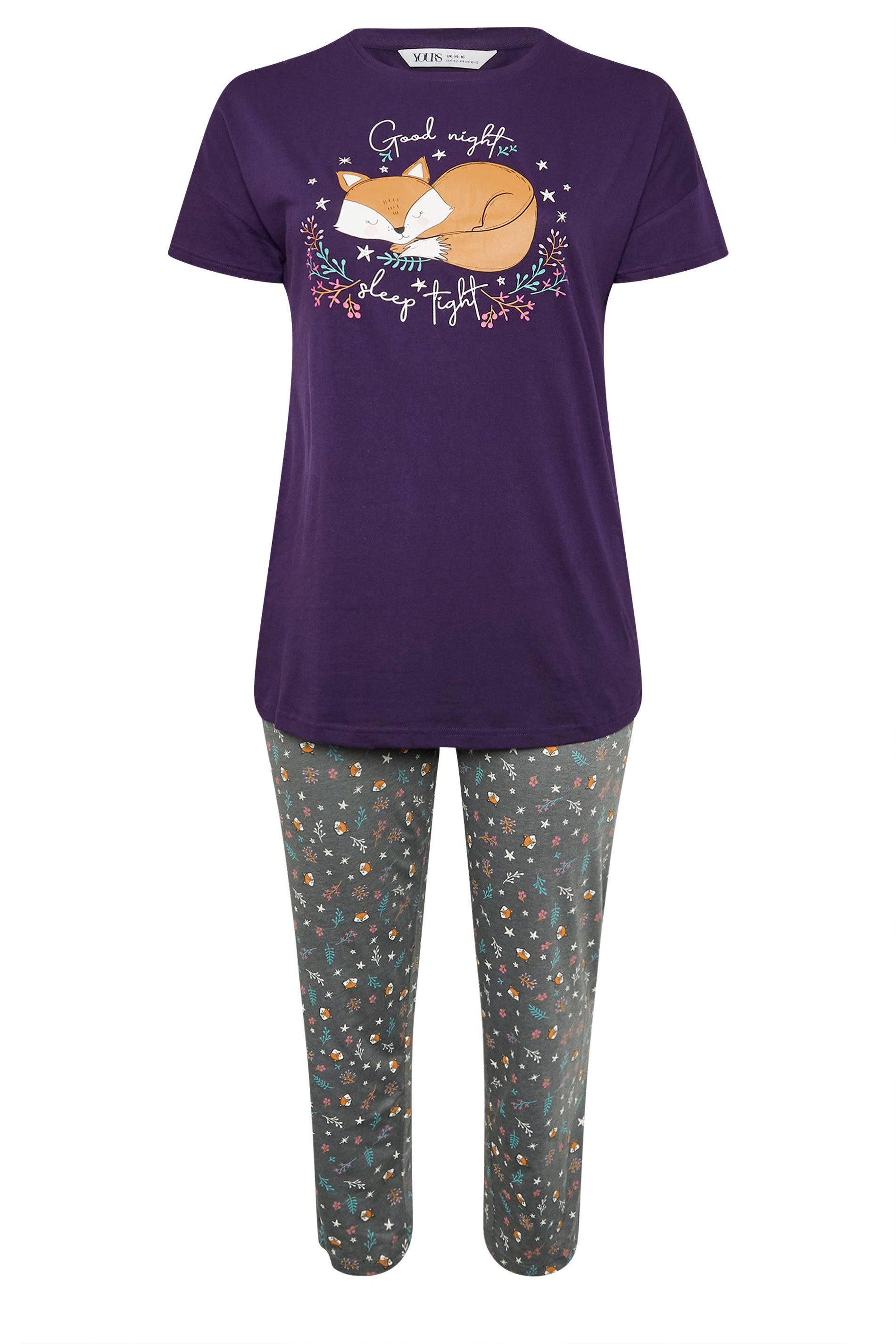  YOURS - Ensemble De Pyjama Violet & Gris 'Goodnight, Sleep Tight'