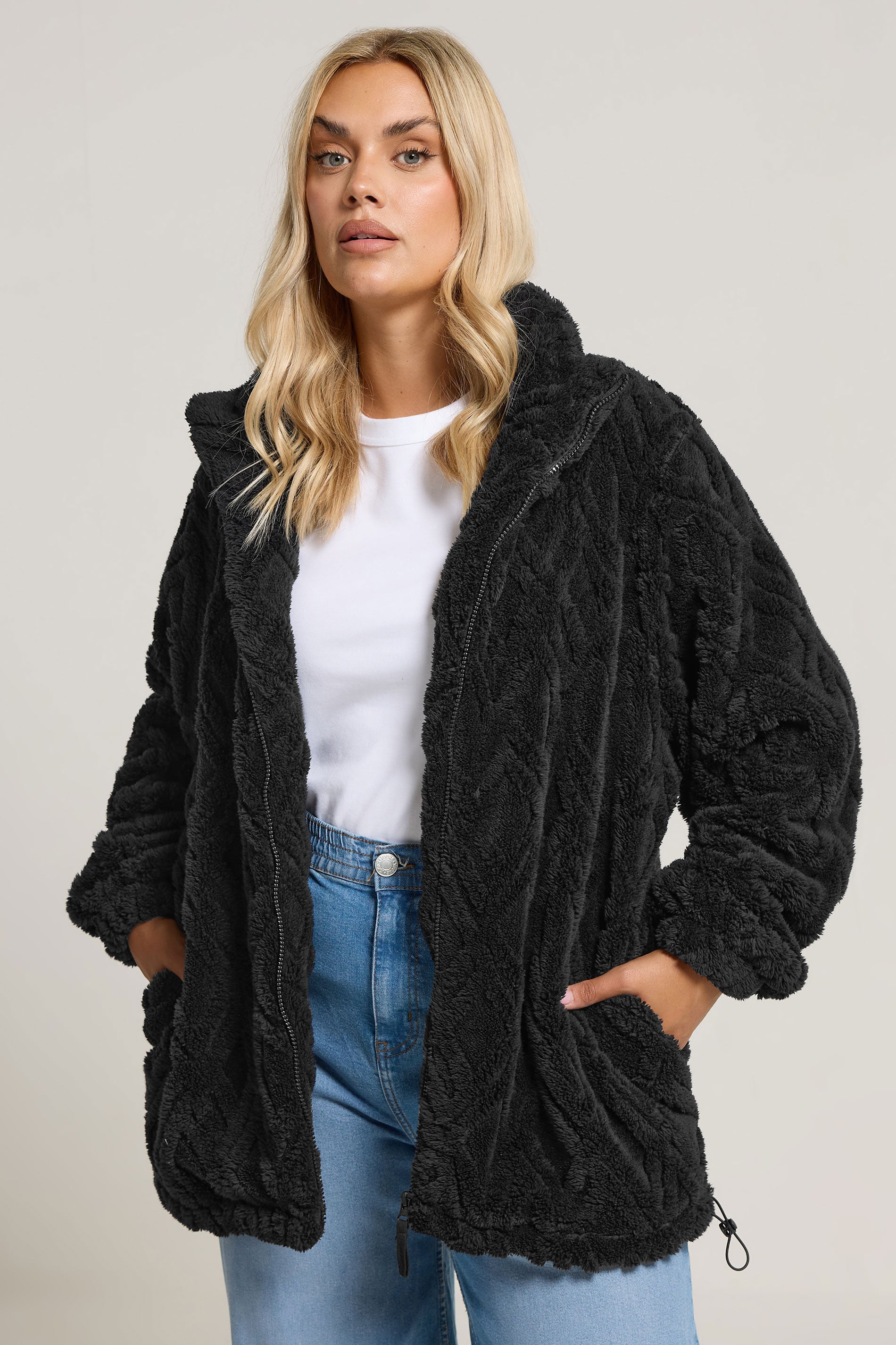  YOURS Curve Veste Polaire Texturée Noire