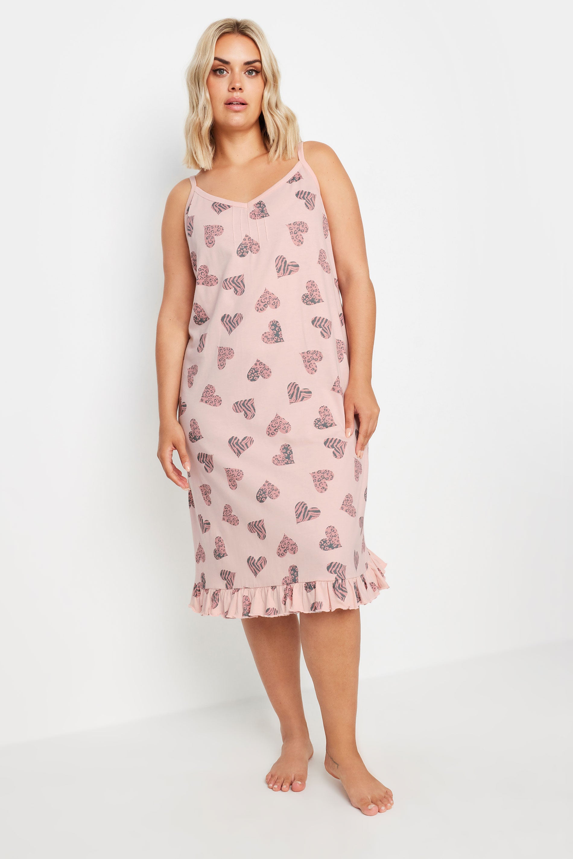  YOURS - Chemise De Nuit Rose Pastel Imprimé Coeurs