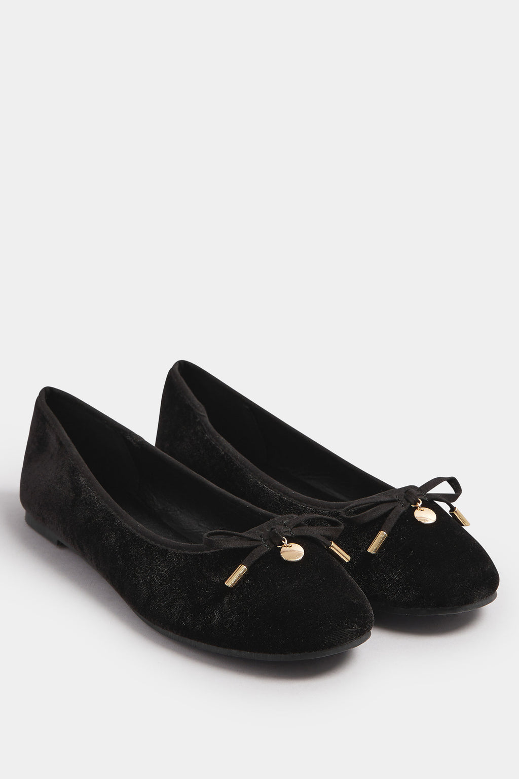  LTS Black Velvet Bow Ballerina Pumps In Standard Fit
