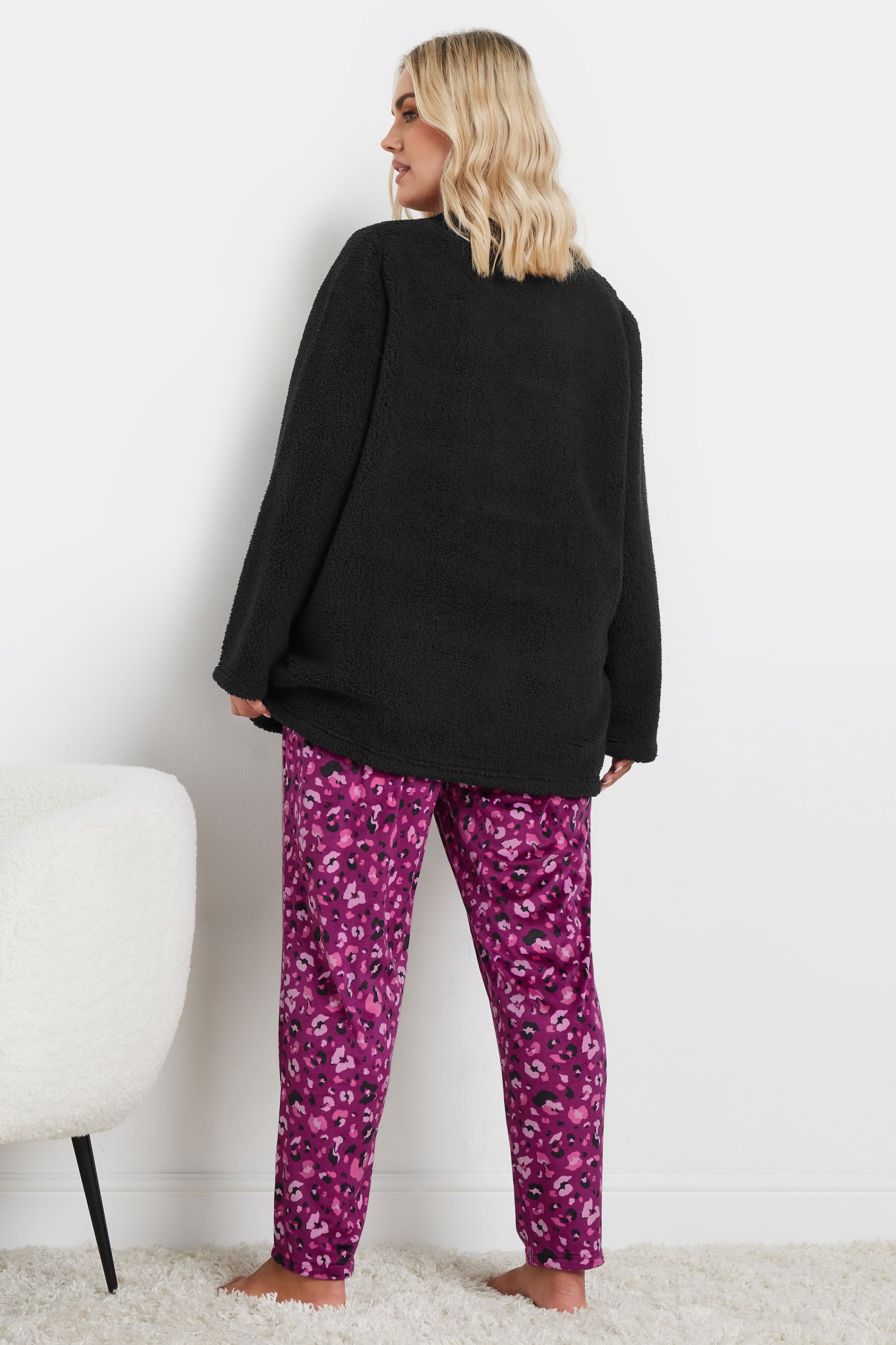 YOURS - Ensemble Loungewear Noir & Rose Design Léopard