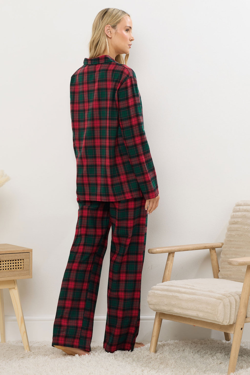  LTS Tall Red & Green Cotton Check Pyjama Set