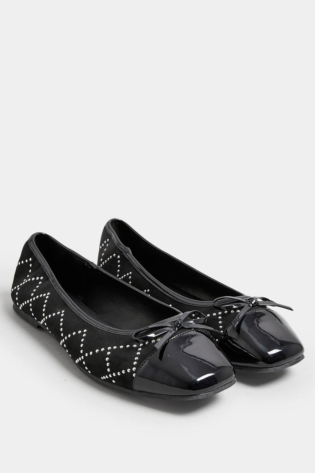  Ballerines Noires Carrées à Strass Effet Daim Pieds Extra Larges EEE