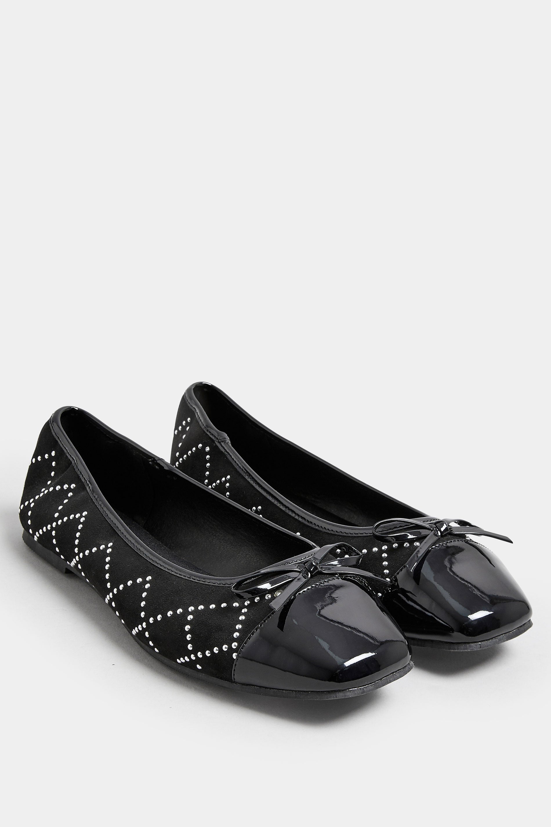  Ballerines Noires Carrées à Strass Effet Daim Pieds Extra Larges EEE