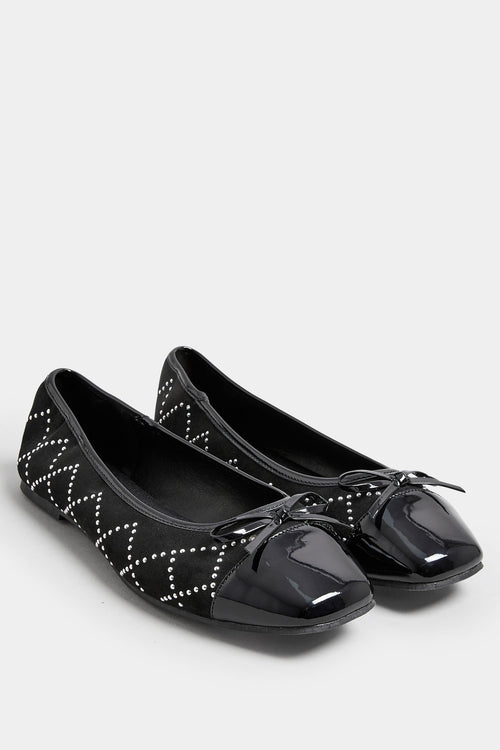  Ballerines Noires Carrées à Strass Effet Daim Pieds Extra Larges EEE