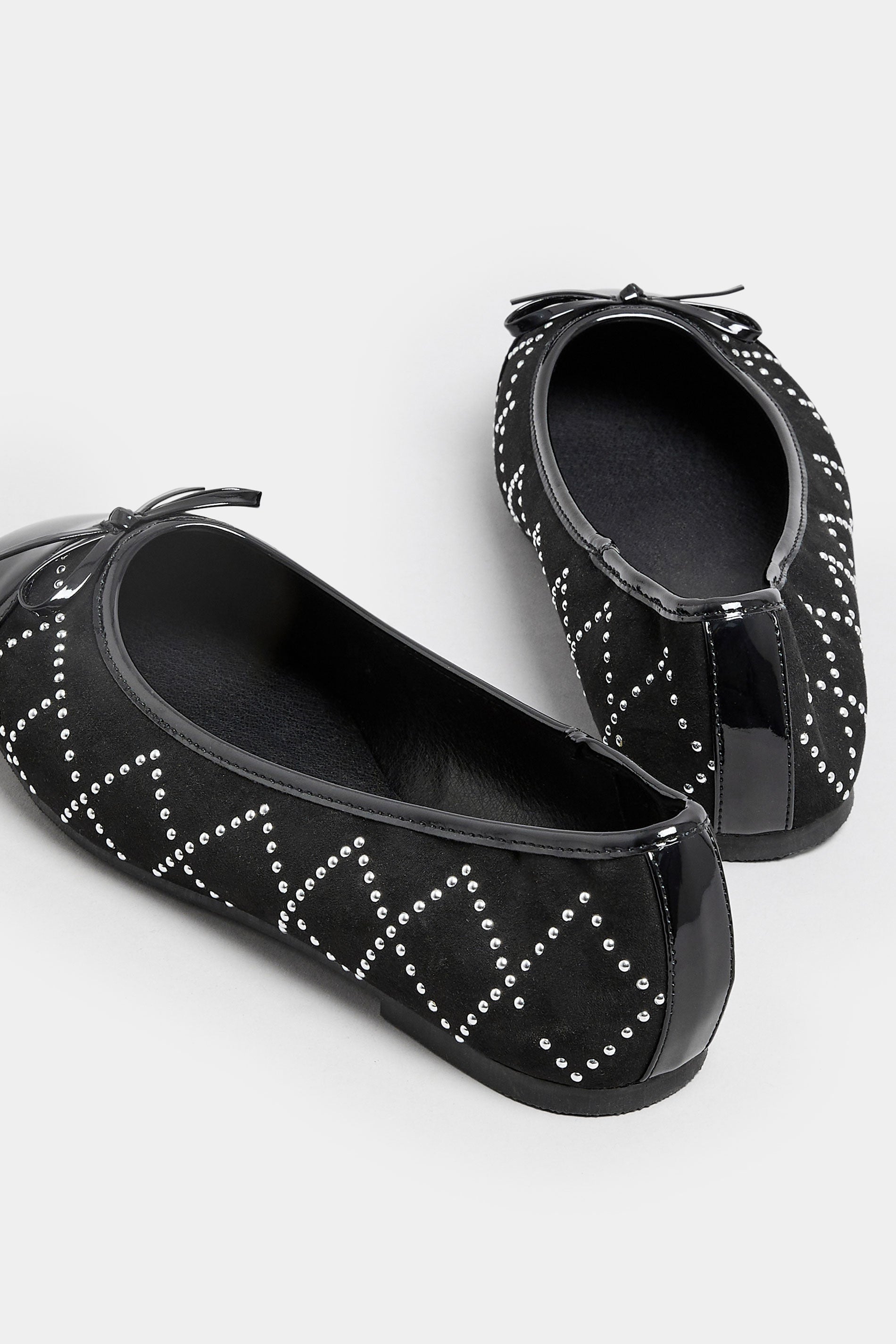  Ballerines Noires Carrées à Strass Effet Daim Pieds Extra Larges EEE