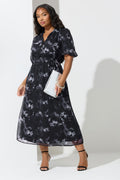  YOURS LONDON Curve Robe Chemise Grise à Manches Bouffantes Et Motif Floral Flou