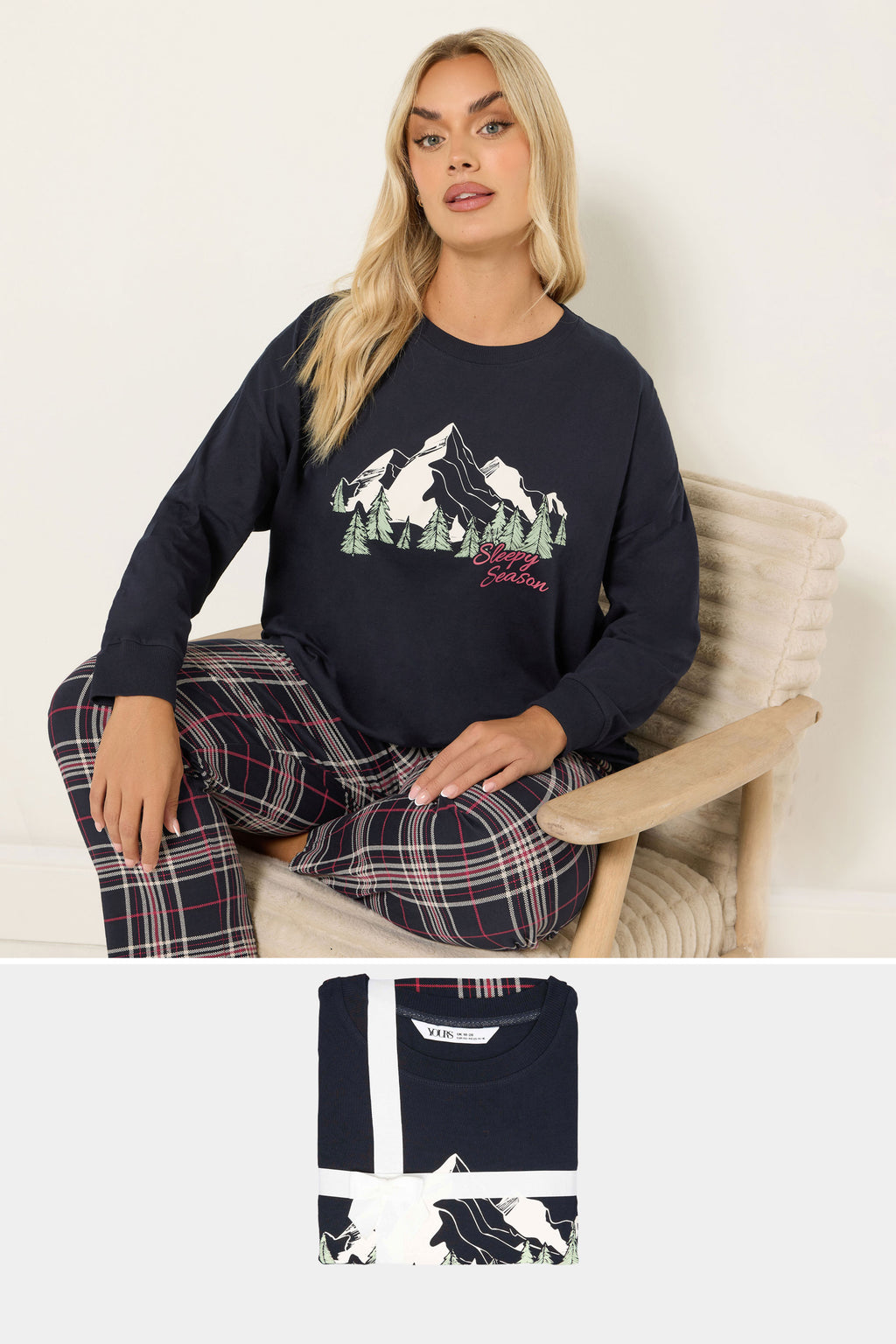 YOURS Curve Coffret Cadeau Pyjama à Carreaux Bleu « Sleep Season »