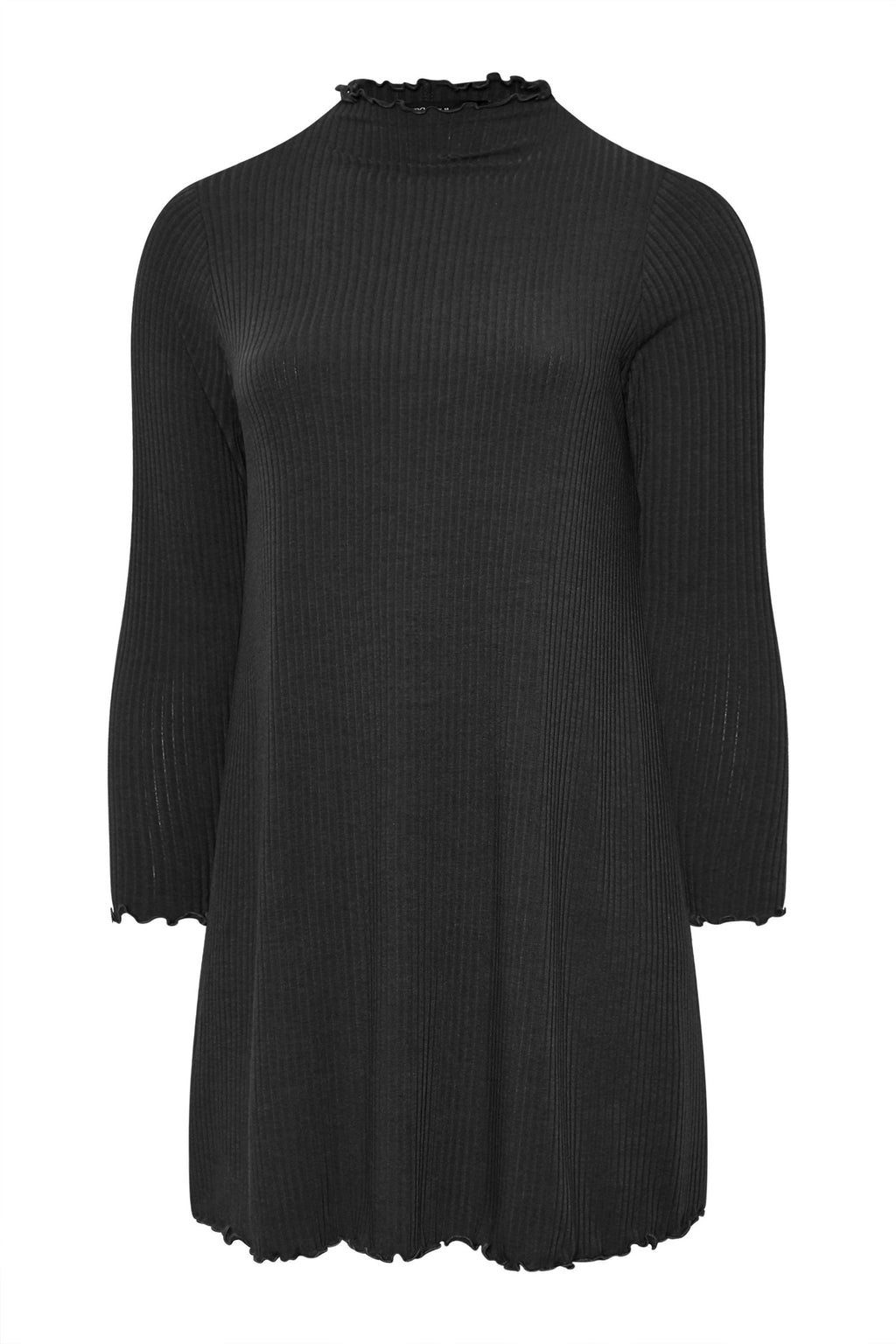  YOURS - Mini Robe Noire Nervurée Volantée En Jersey