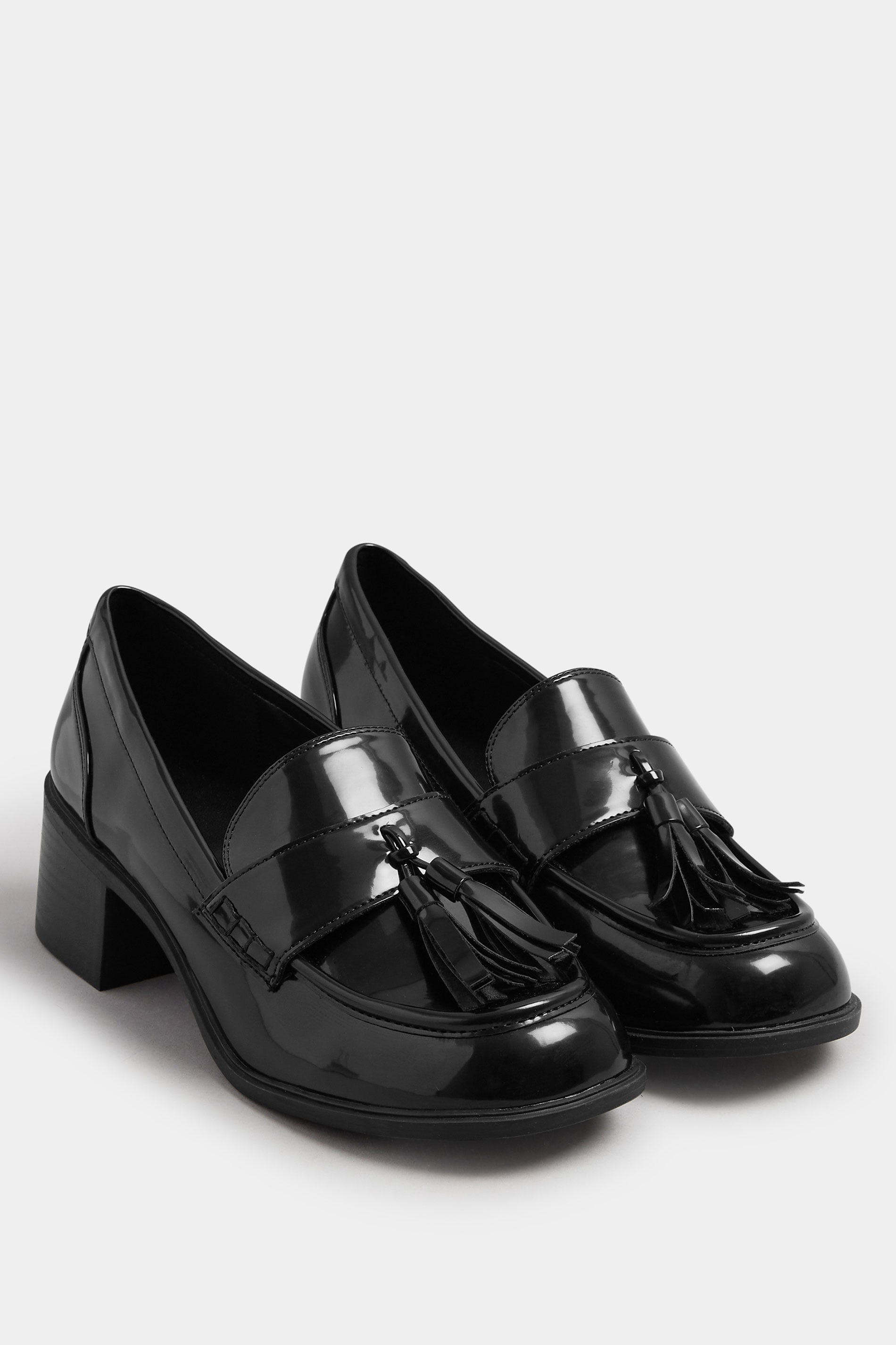  YOURS Curve Mocassins à Talons Et Pampilles En Cuir Verni Noir, Coupe Extra Large EEE