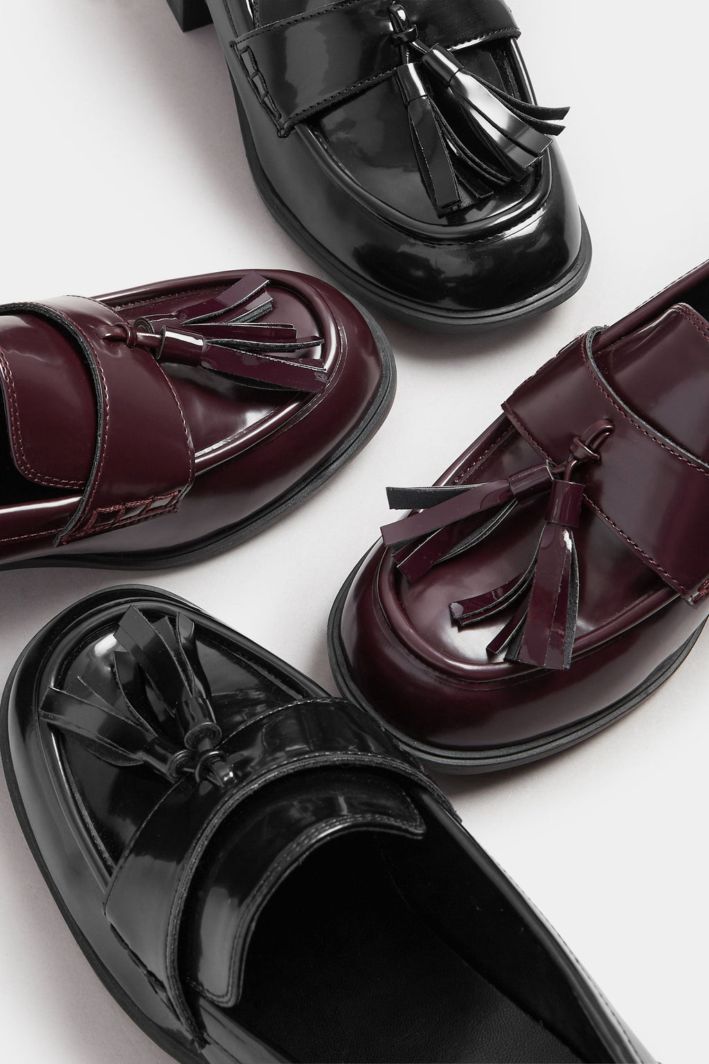  YOURS Curve Mocassins à Talons Et Pampilles En Cuir Verni Rouge Bordeaux, Coupe Extra Large EEE