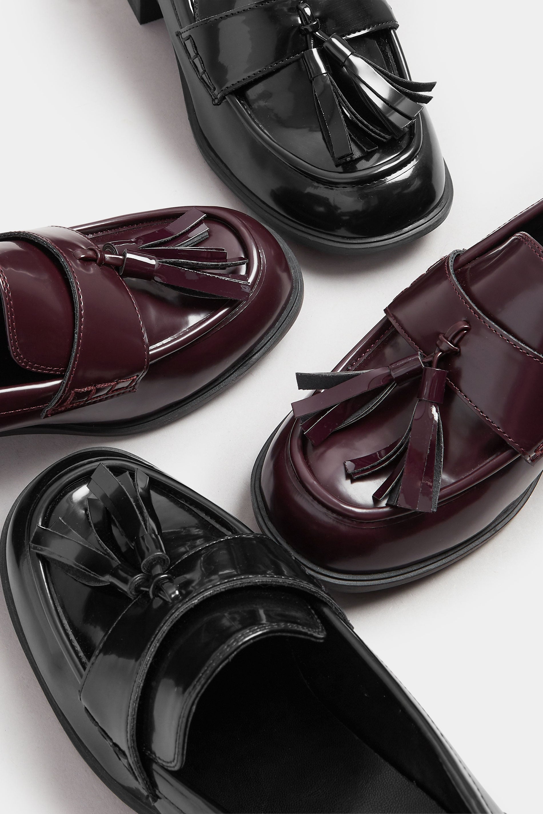  YOURS Curve Mocassins à Talons Et Pampilles En Cuir Verni Rouge Bordeaux, Coupe Extra Large EEE