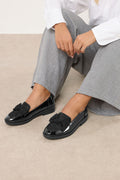  Mocassins Noirs Vernis à Nœud Sur Le Devant, Coupe Extra Large EEE
