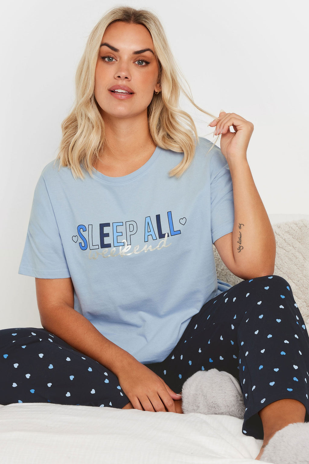  YOURS - Ensemble De Pyjama Bleu Wide Leg 'Sleep All Weekend'