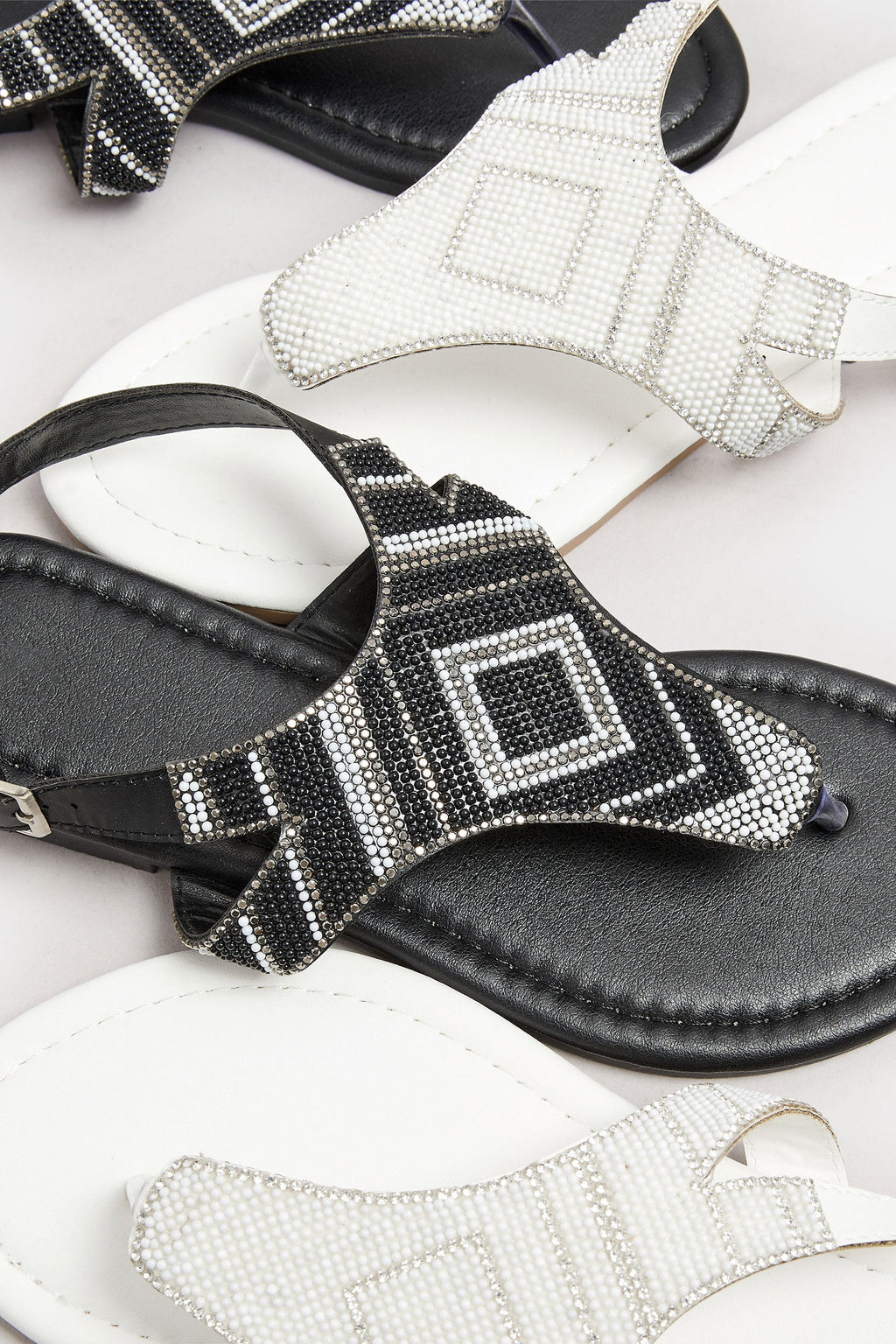  LTS Black Beaded Ankle Strap Sandals In Standard Fit