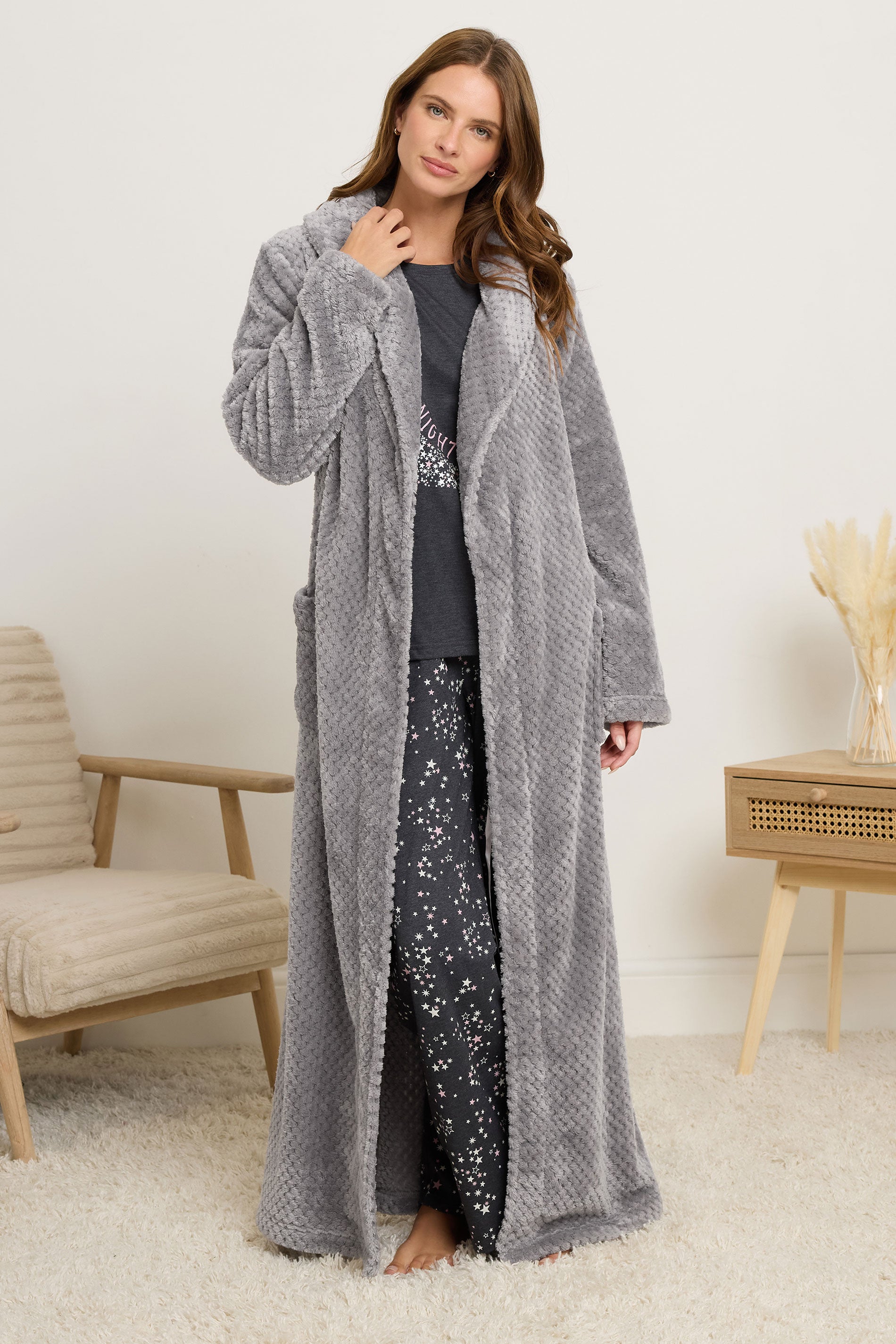  M&Co Grey Textured Shawl Dressing Gown