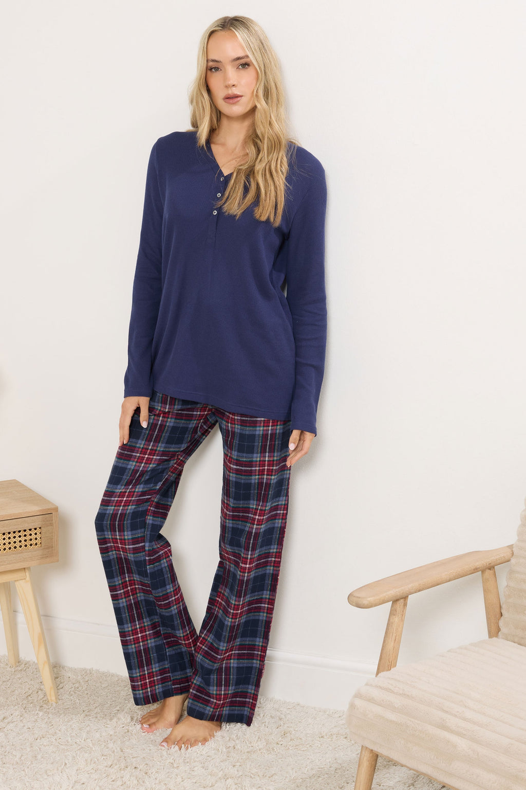  LTS Tall Blue Cotton Waffle Pyjama Top