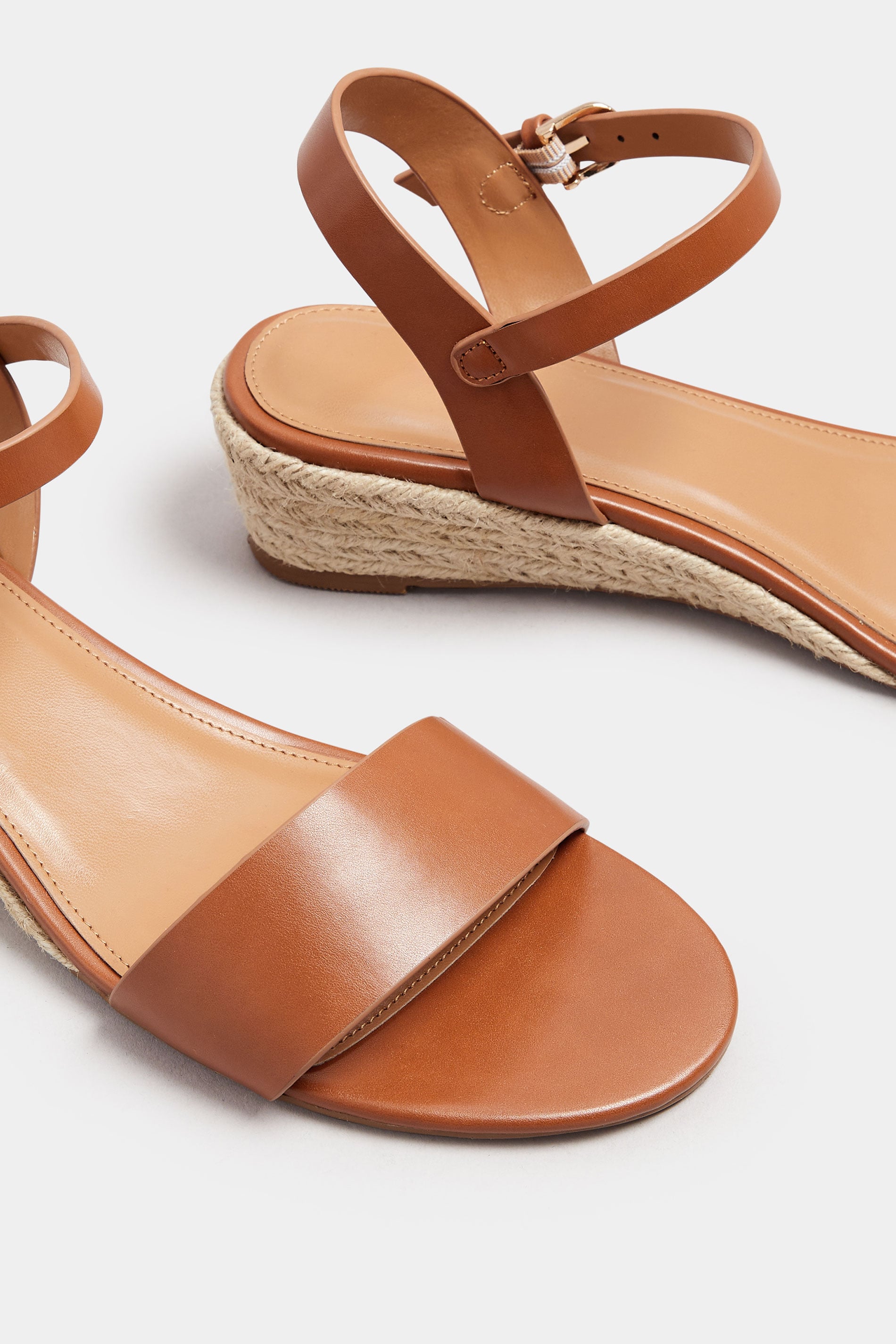  LTS Tan Brown Rope Wedge Sandals In Standard Fit