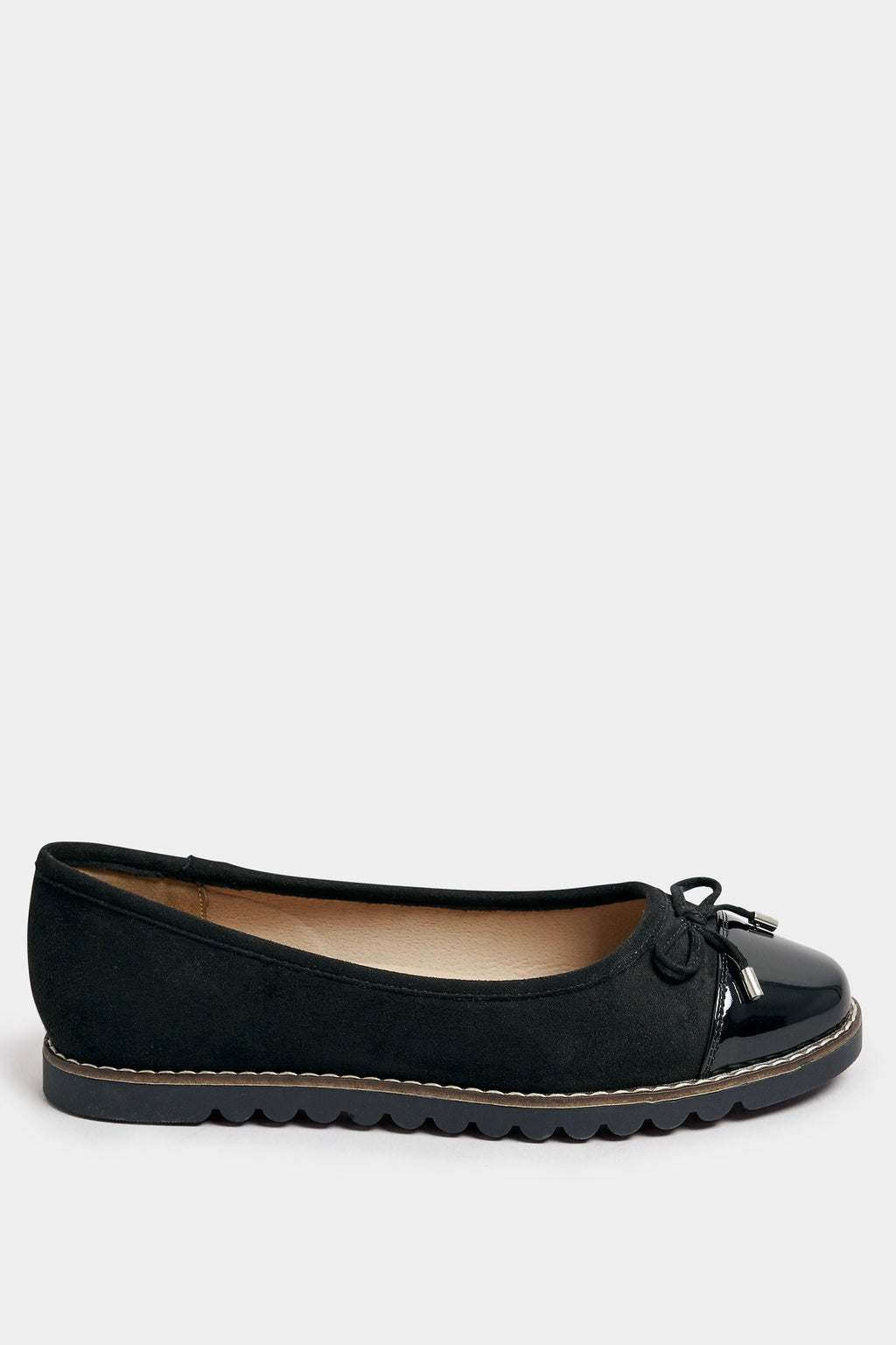  Ballerines Noires Effet Daim Noeuds Pieds Extra Larges EEE
