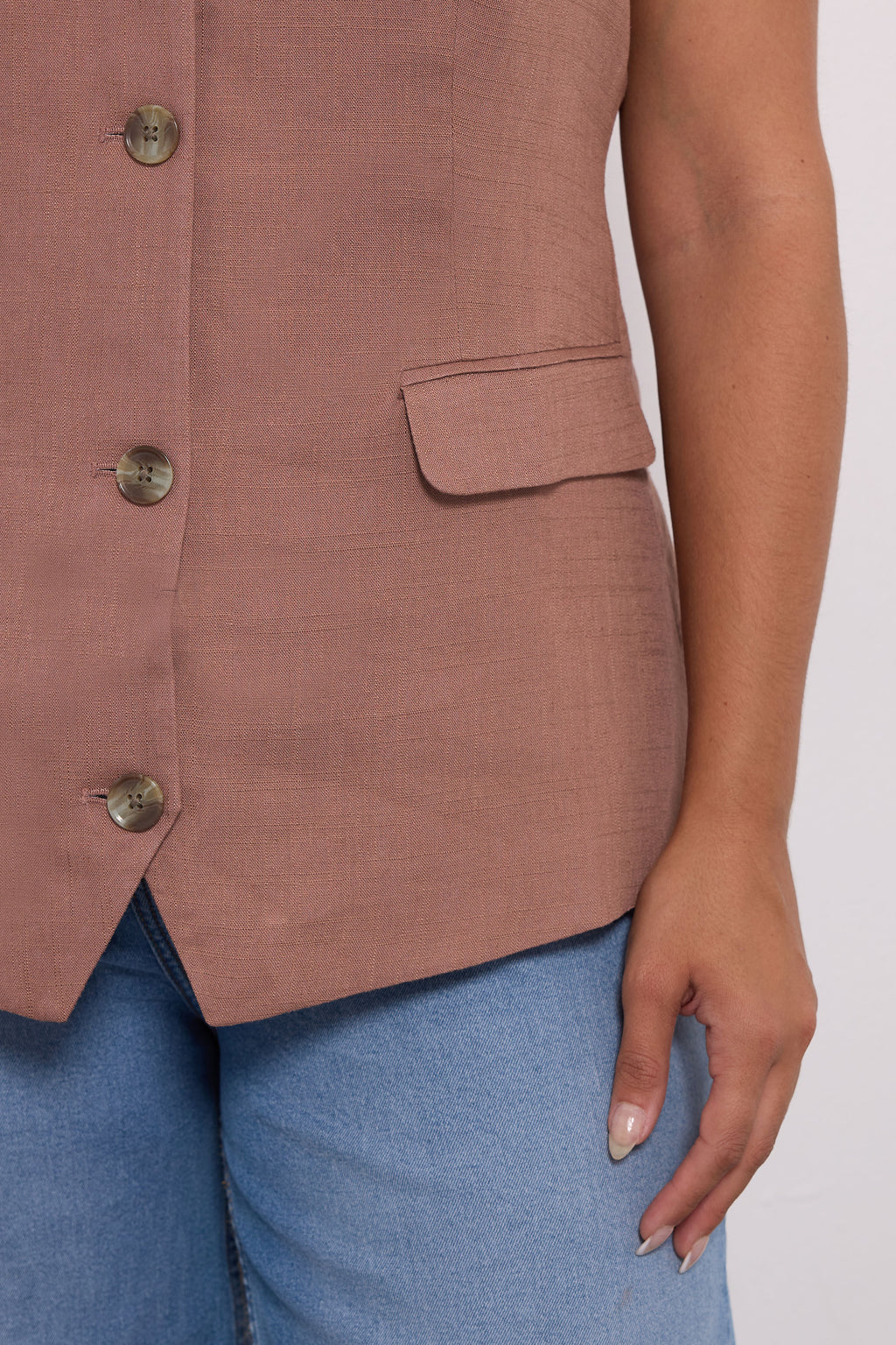  YOURS - Veste Sans Manches Rose Boutonnée