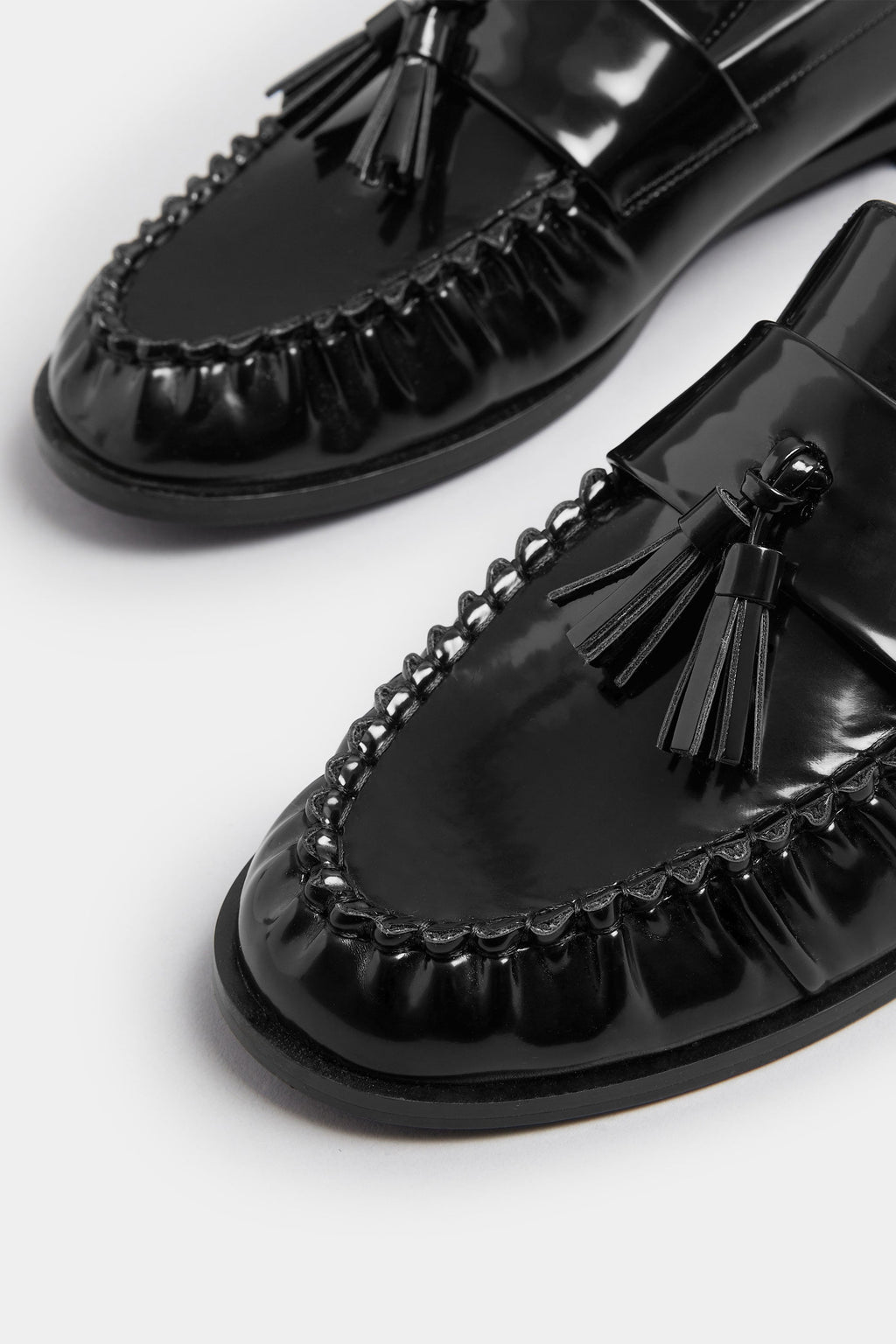  LTS Black Patent Tassel Flat Loafers