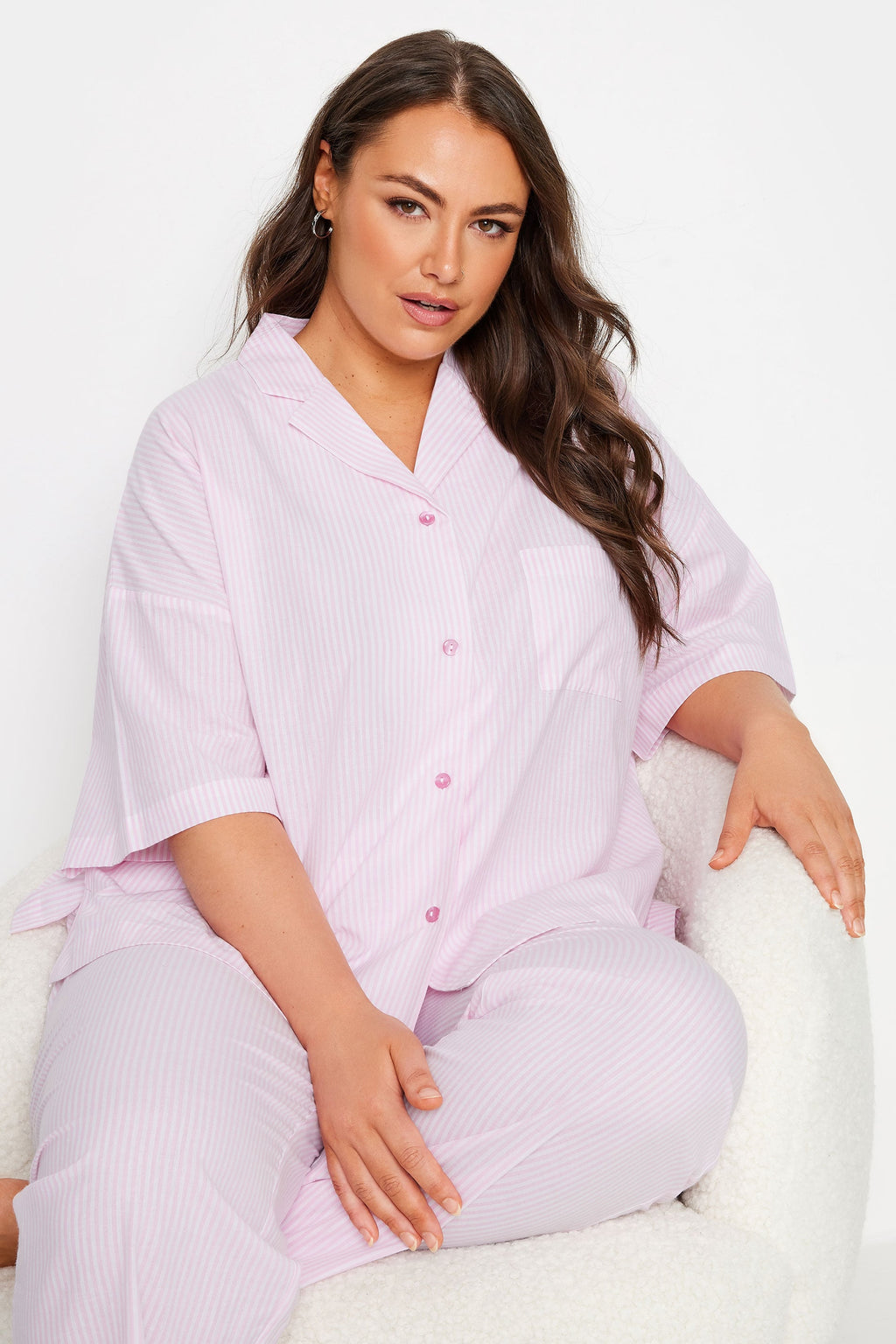  YOURS - Chemisier Pyjama Rose Pastel Design Rayures