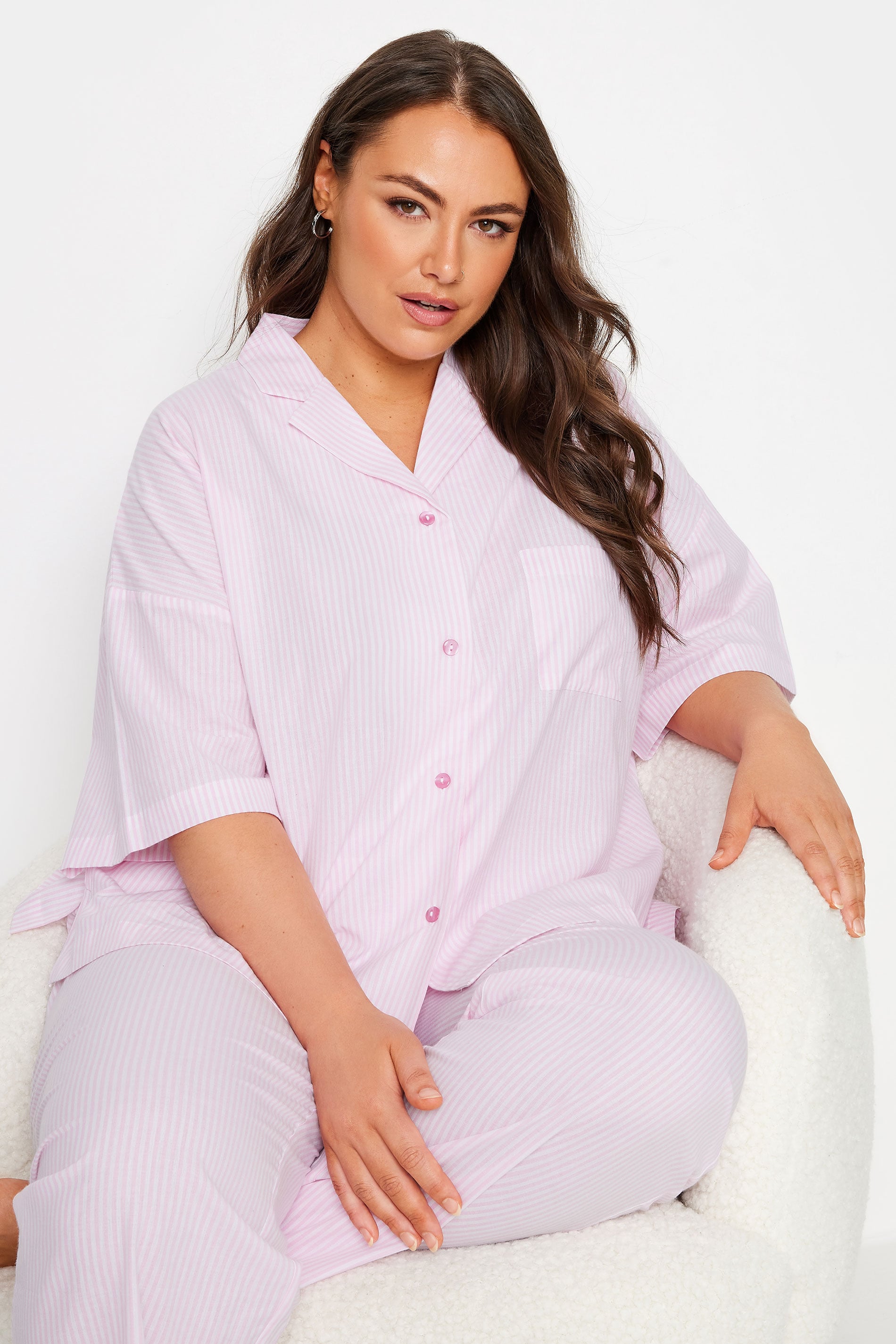  YOURS - Chemisier Pyjama Rose Pastel Design Rayures