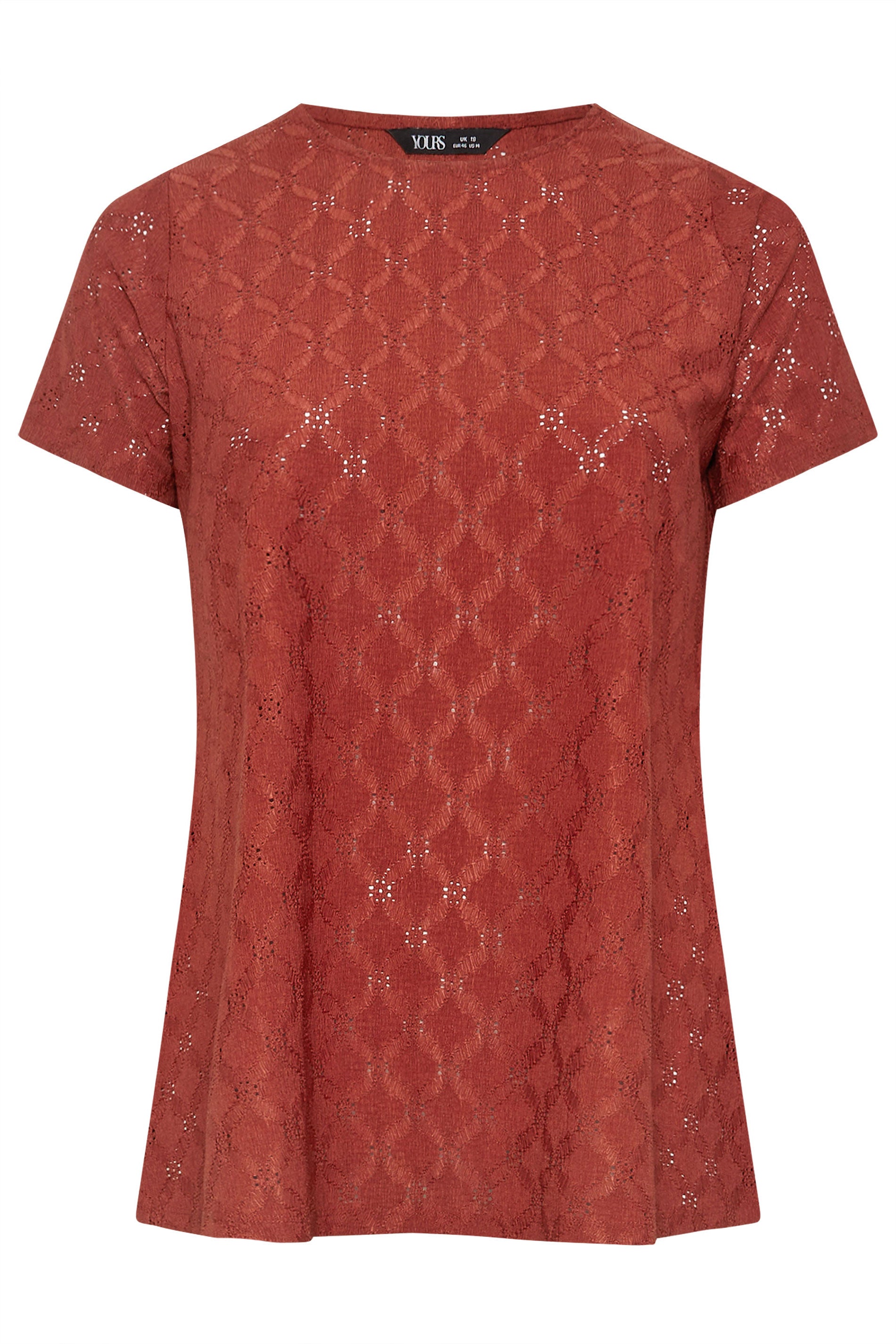  YOURS - T-Shirt Rouille Texturé Broderie Anglaise