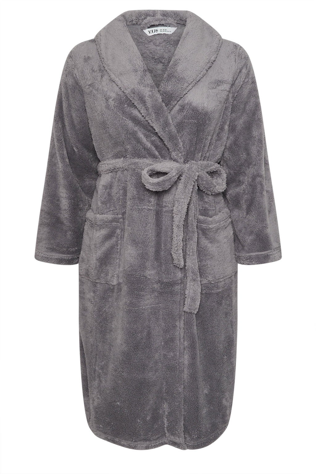  YOURS Curve Robe De Chambre Moelleuse Grise à Col Châle