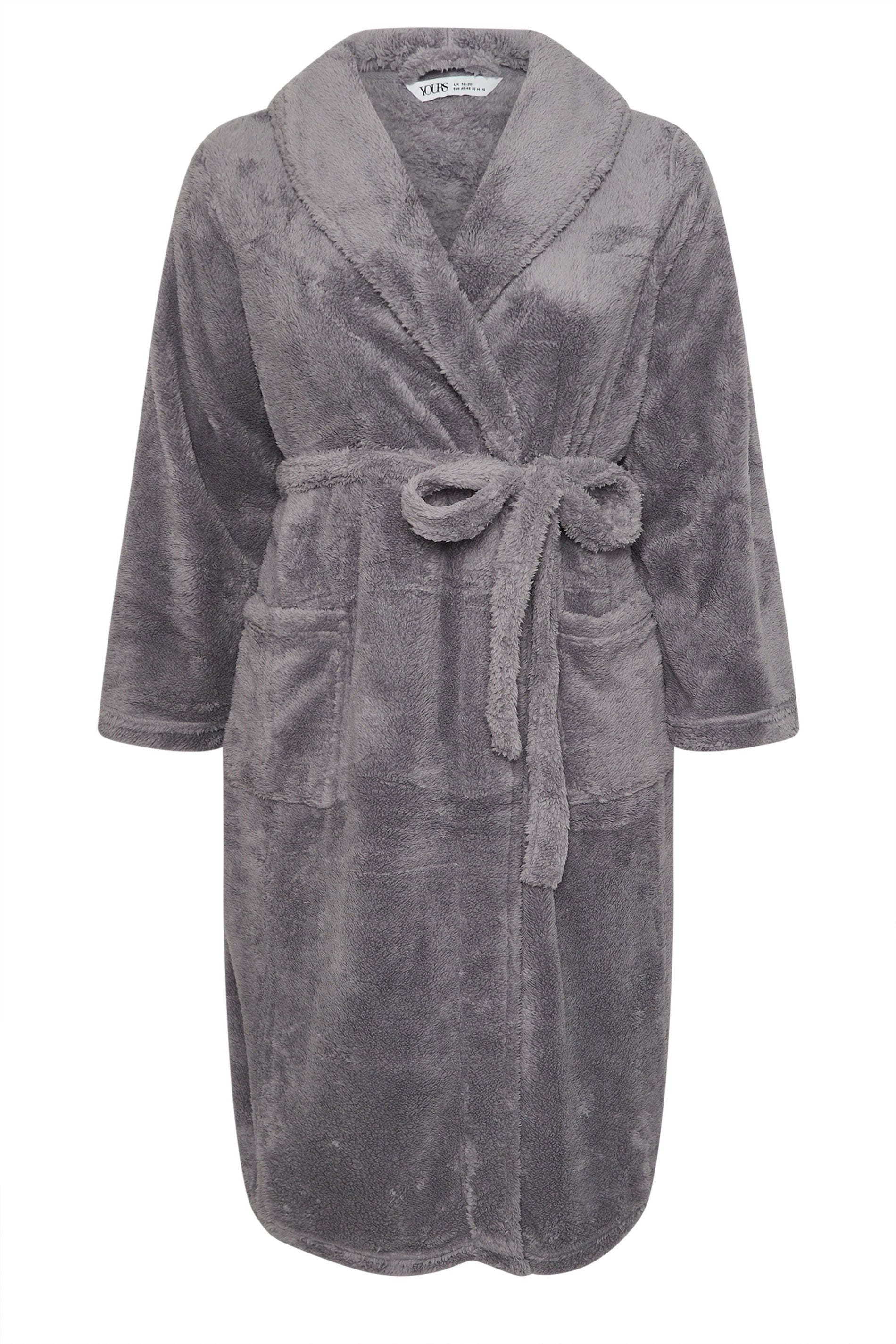  YOURS Curve Robe De Chambre Moelleuse Grise à Col Châle