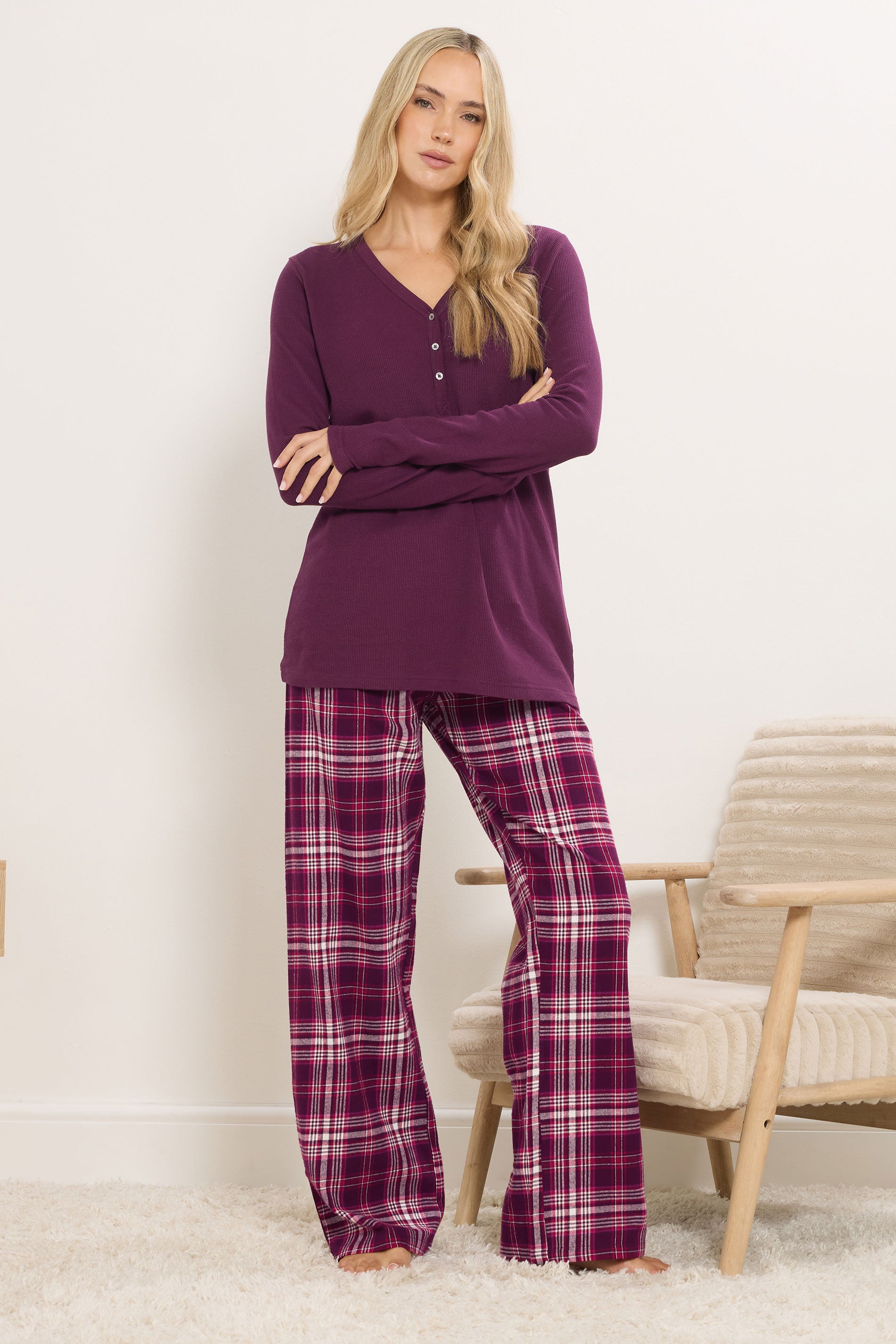  LTS Tall Burgundy Red Cotton Waffle Pyjama Top