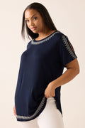  YOURS Curve T-shirt Brodé Bleu Marine